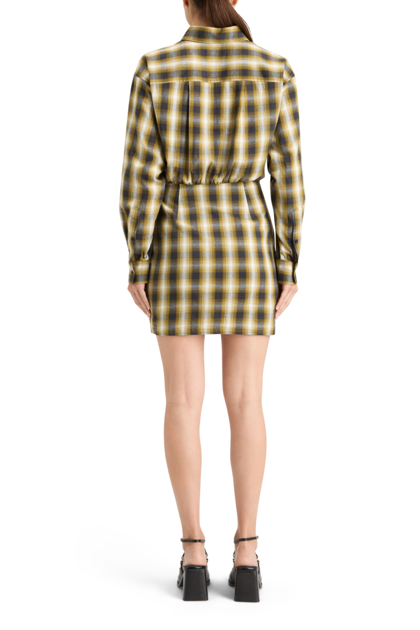 FLANNEL MINI WRAP DRESS OLIVE CHECK 2