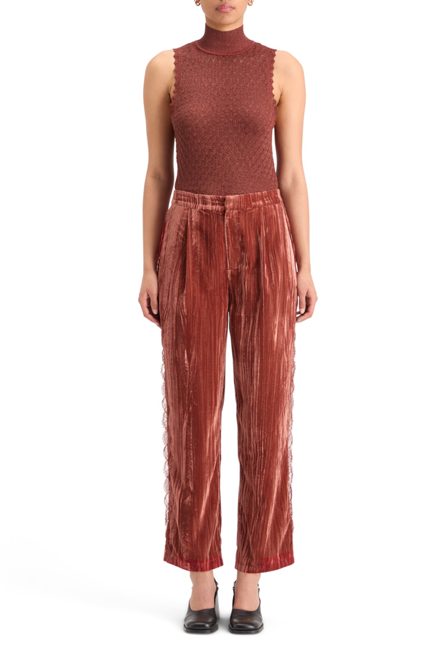 METALLIC POINTELLE KNITTED TANK RUST 3