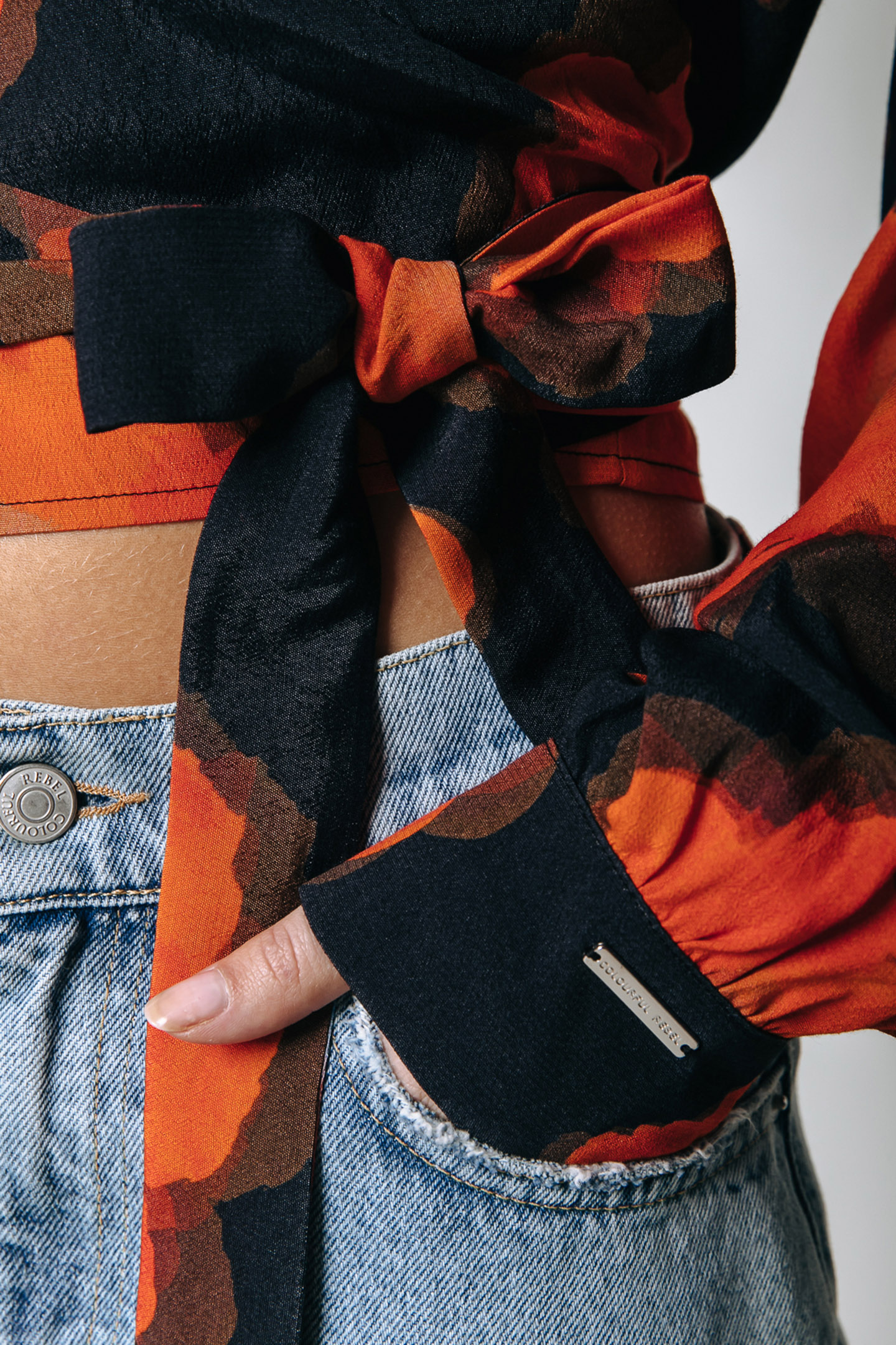 JOSA PAINTED FLOWER WRAP BLOUSE MANDARIN ORANGE 4