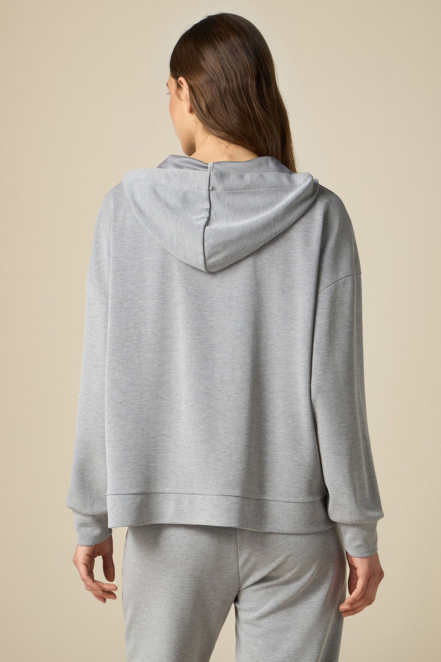 MODAL BLEND FLEECE WITH HOOD AND ZIPPER GREY 2
