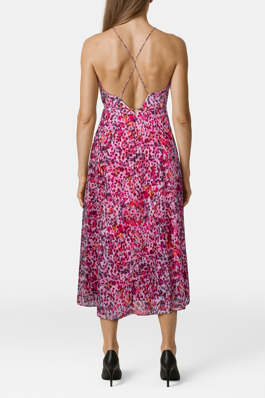 STRAPPY PRINTED MIDI DRESS PINK 2