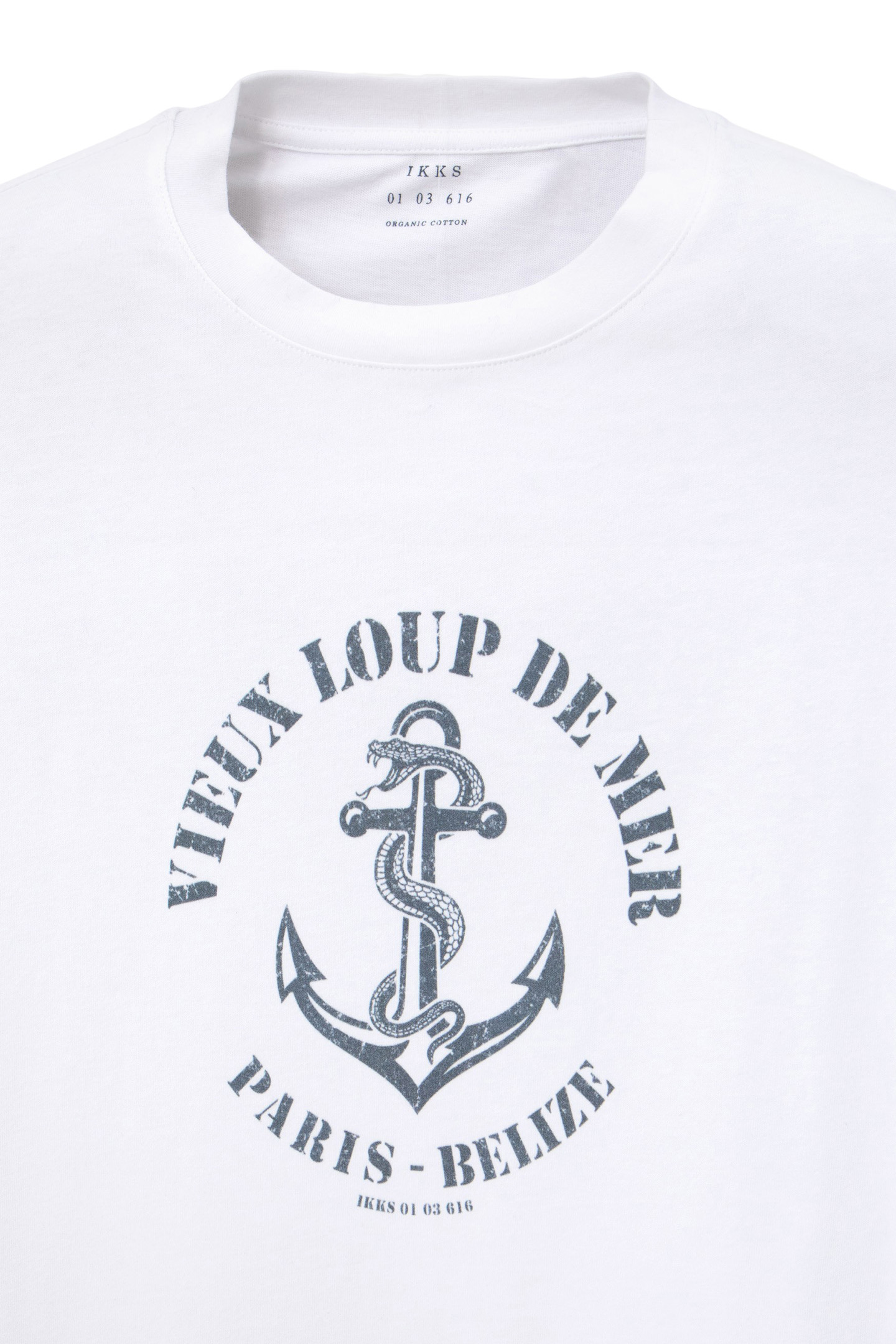WHITE ORGANIC COTTON T-SHIRT, ANCHOR AND SNAKE IMAGE 6