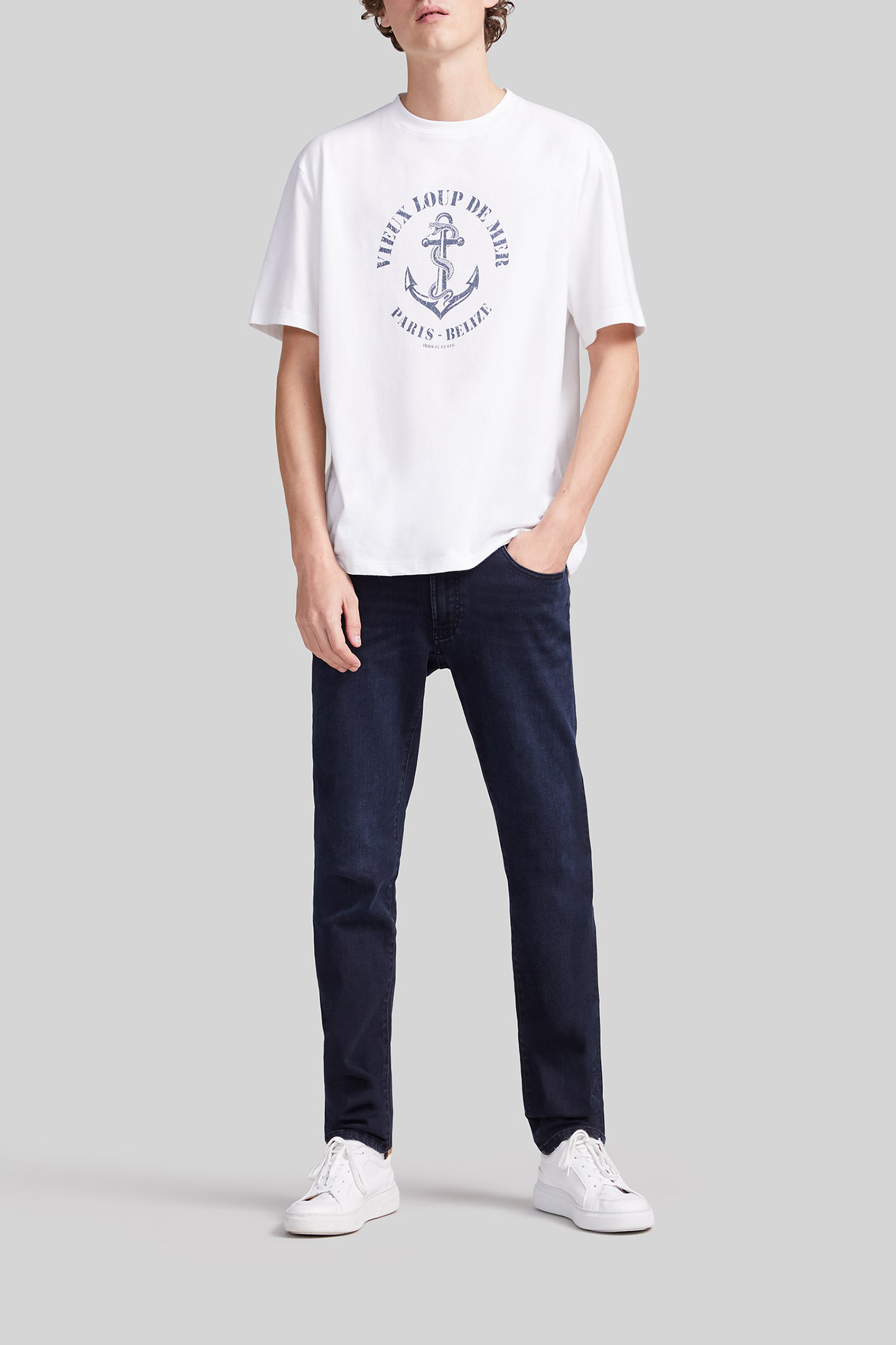 WHITE ORGANIC COTTON T-SHIRT, ANCHOR AND SNAKE IMAGE 3