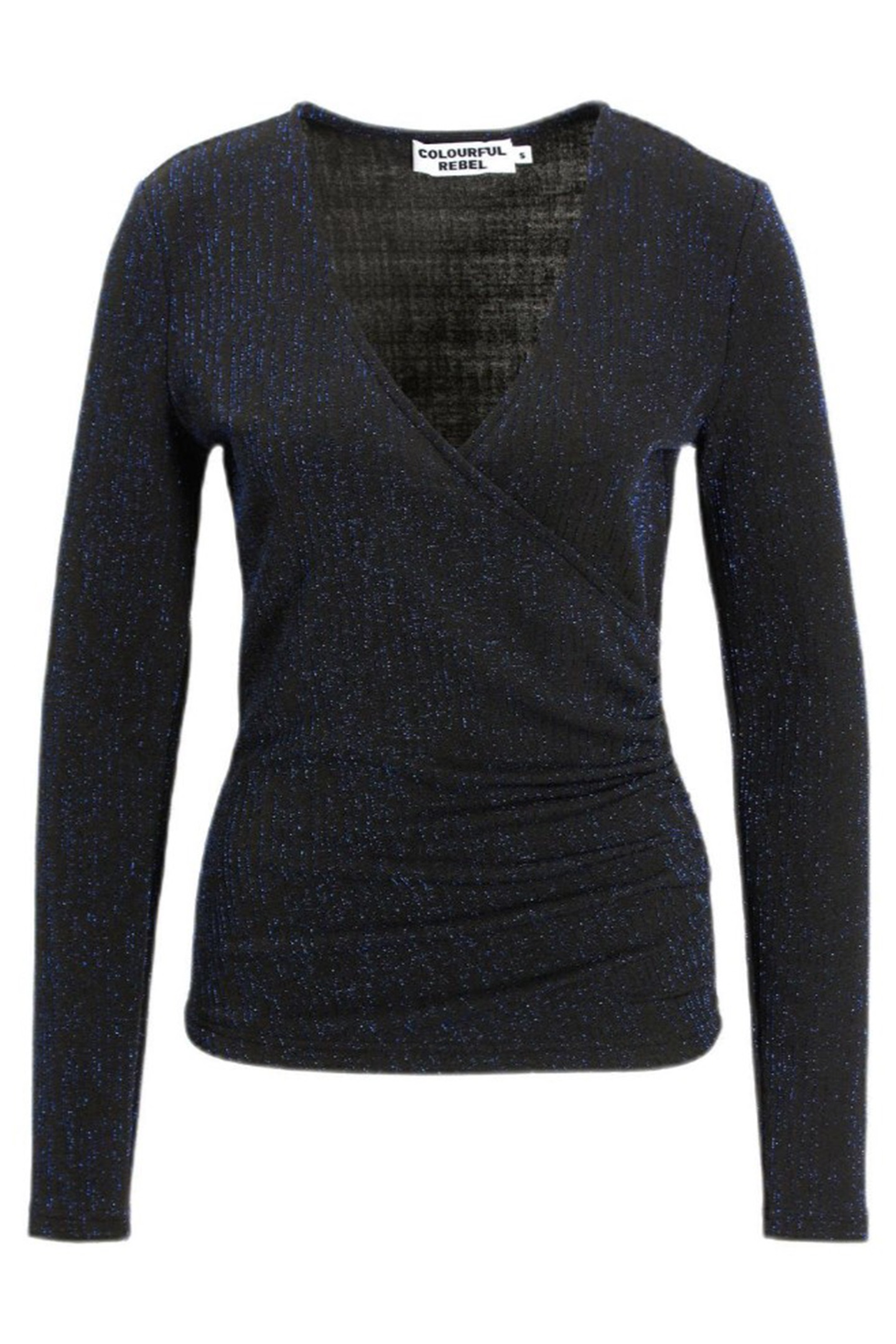 FAY LUREX STRIPE FAKE WRAP TOP BLUE 2