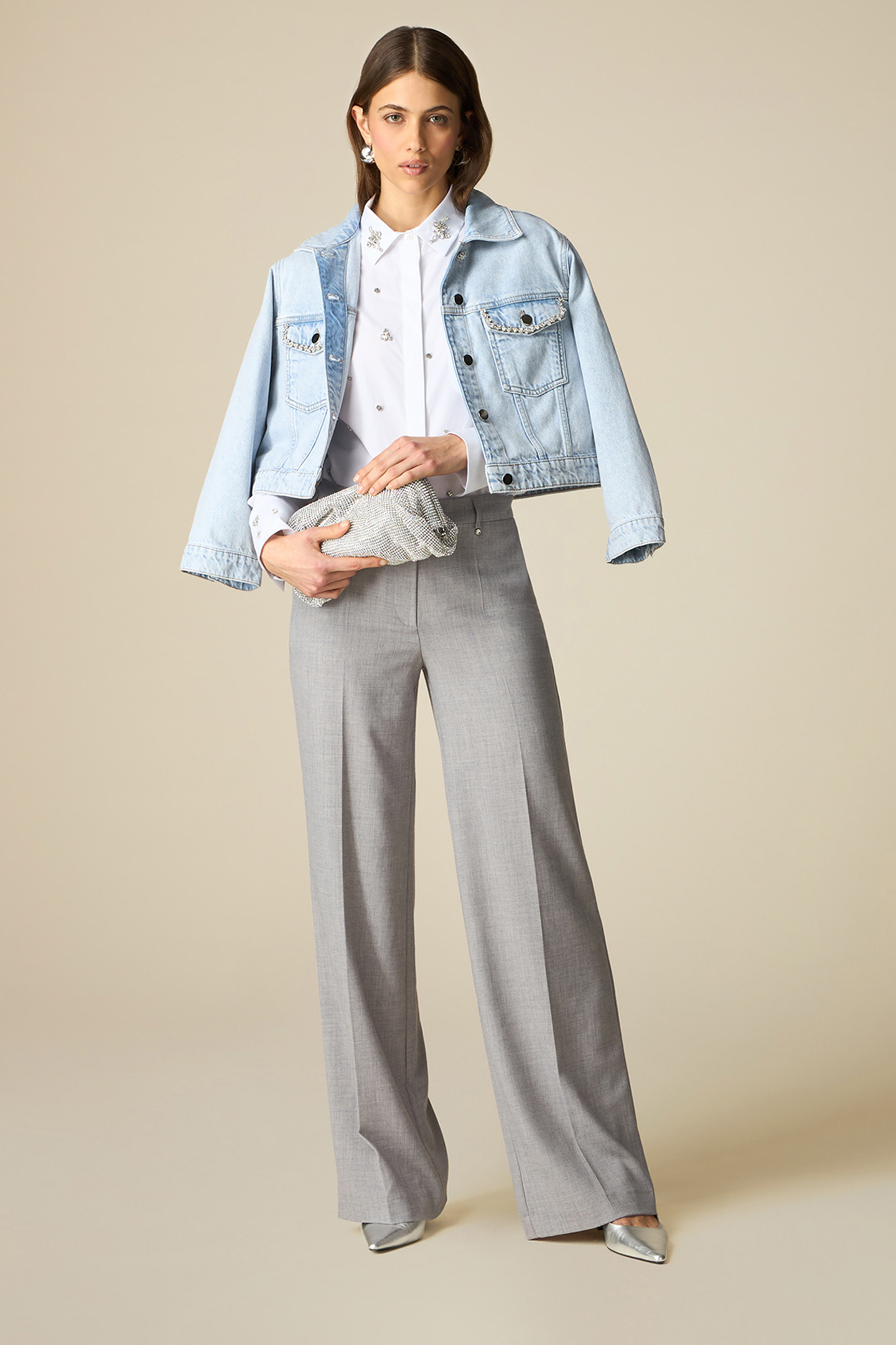 MÉLANGE FABRIC PALAZZO TROUSERS GREY 2