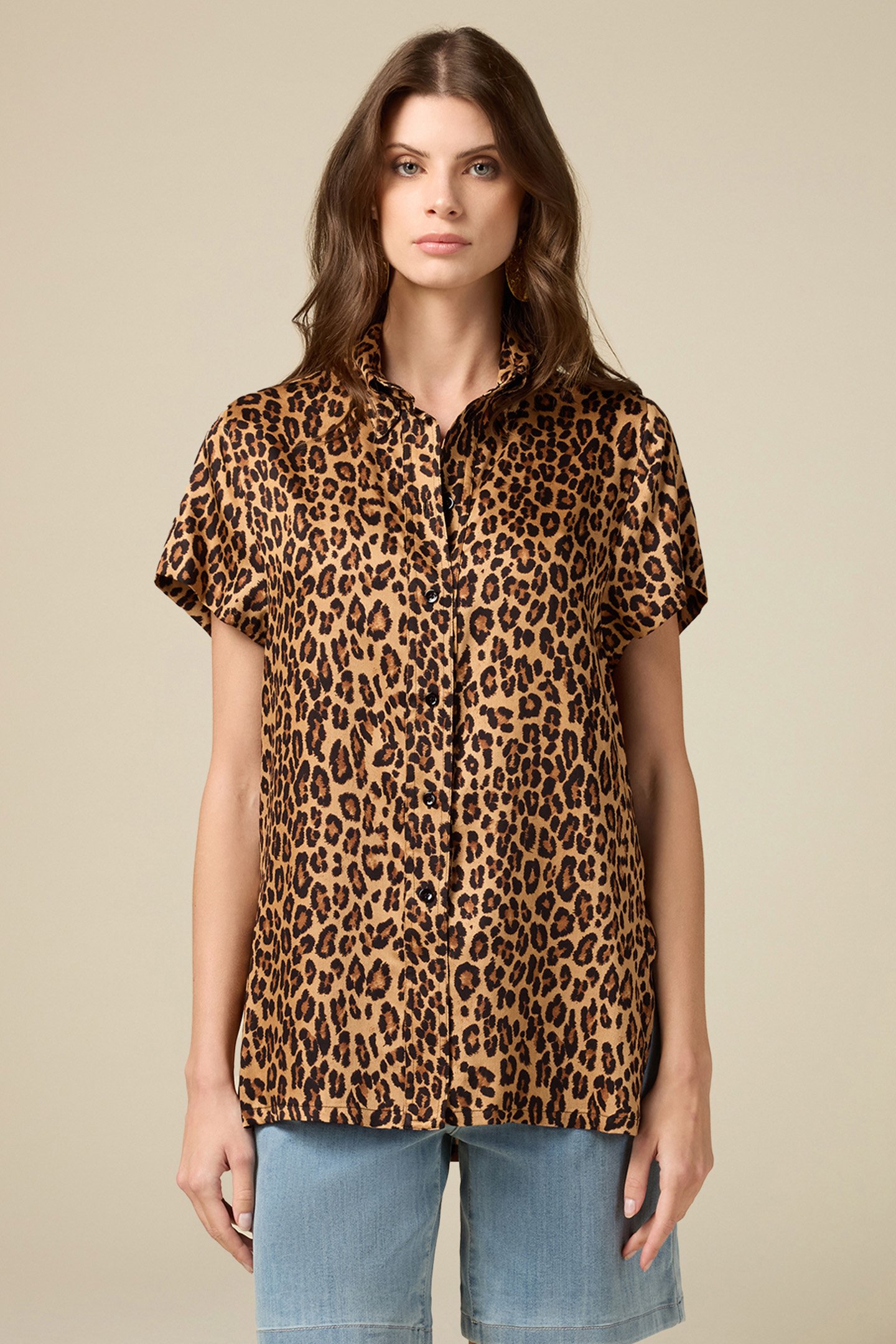 VISCOSE ANIMAL PRINT SHIRT NATURAL by Oltre