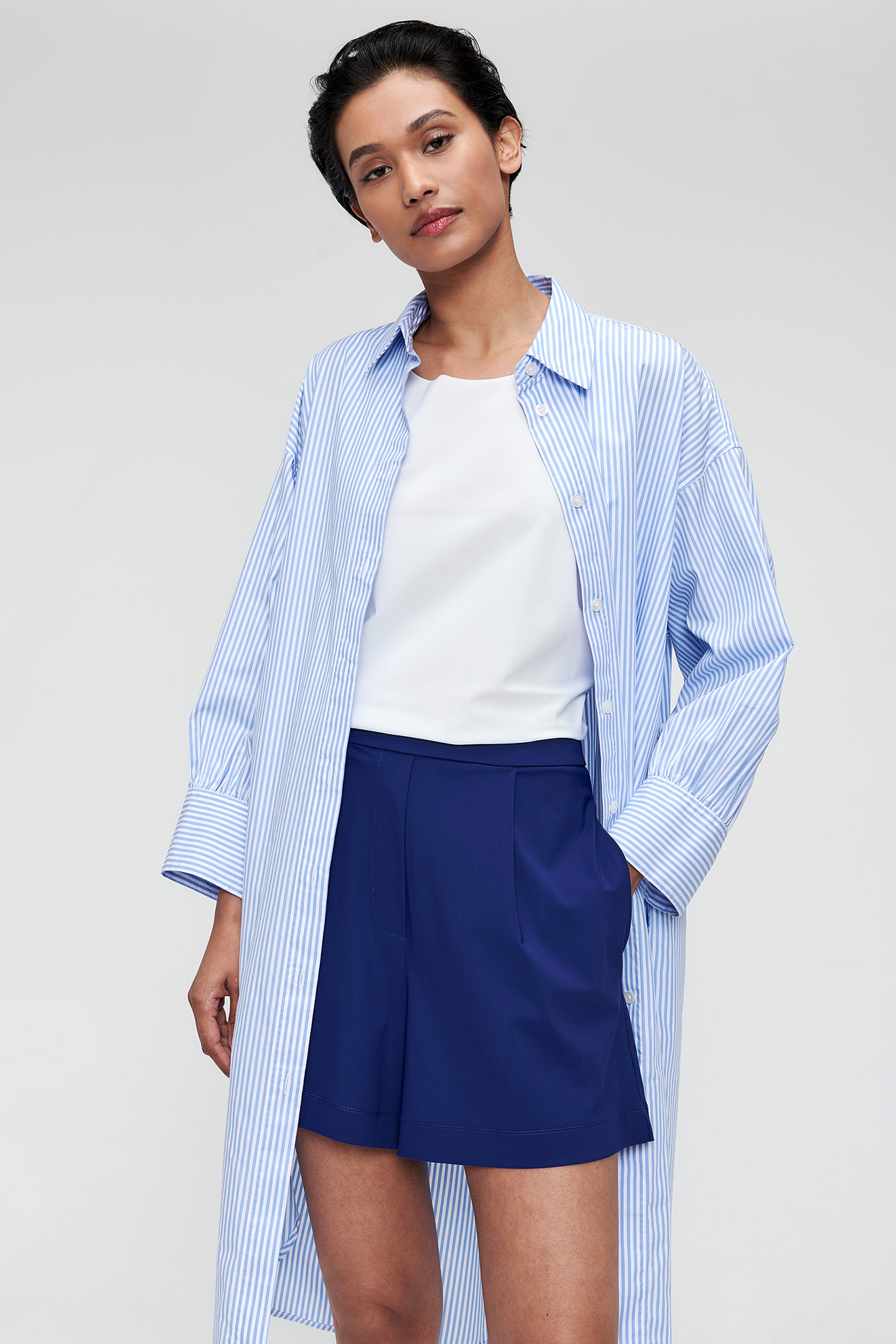 STRIPED COTTON SHIRT DRESS AIR BLUE 4