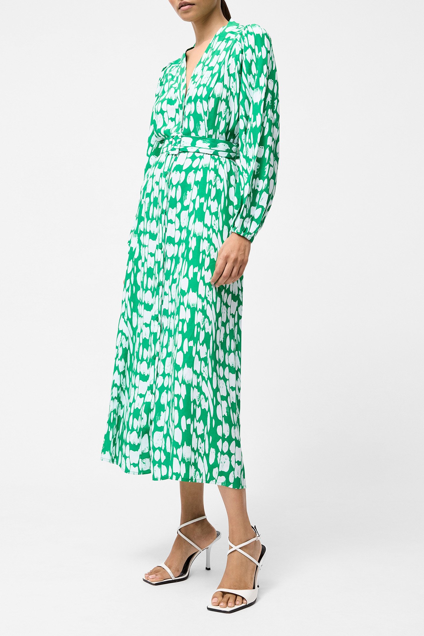 ISLANNA LONG SLEEVE BELTED MIDI DRESS JELLYBEAN/WHITE 3