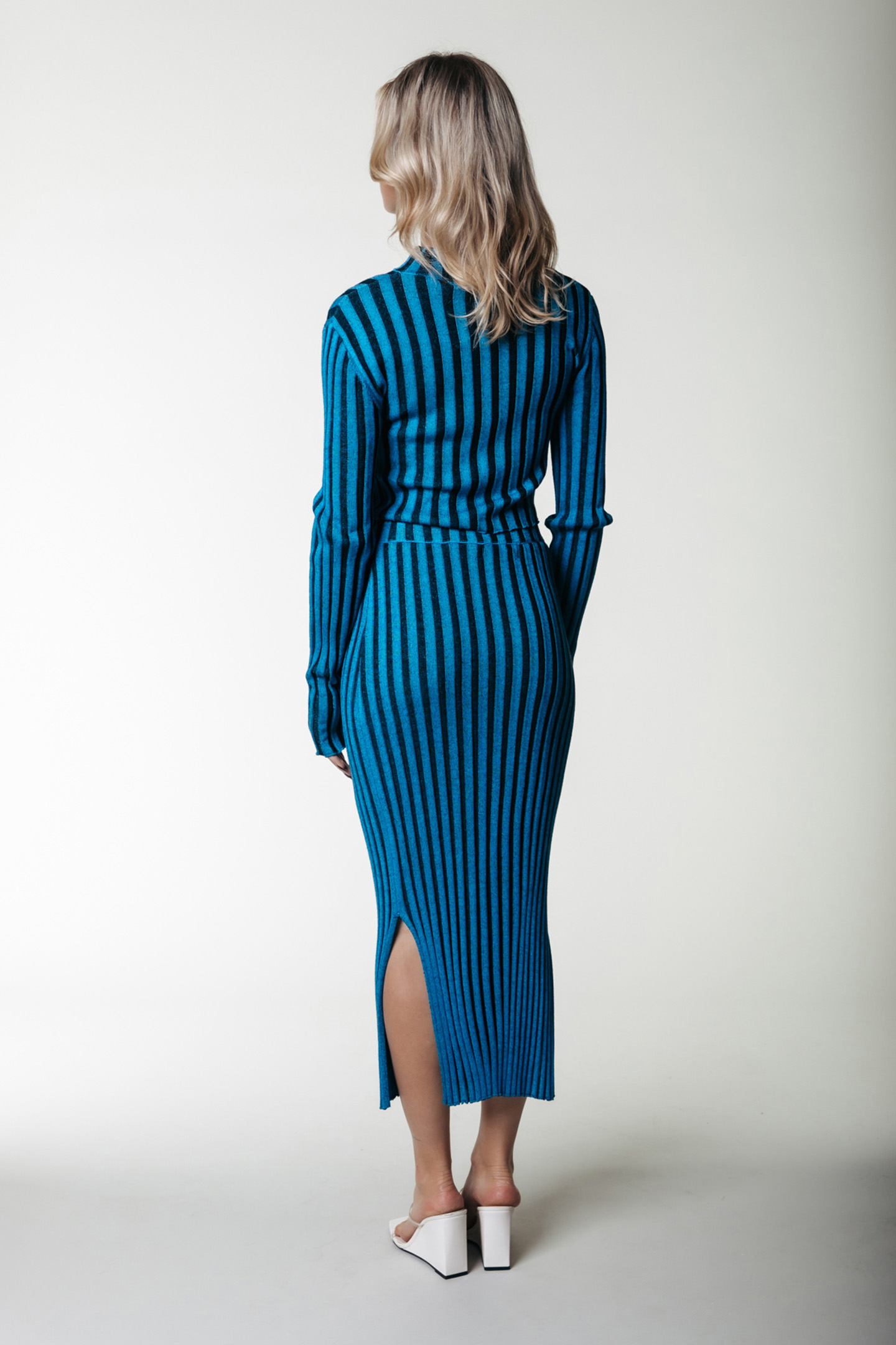 ORLA STRIPED GLITTER KNIT MIDI SKIRT LIGHT OCEAN BLUE 2