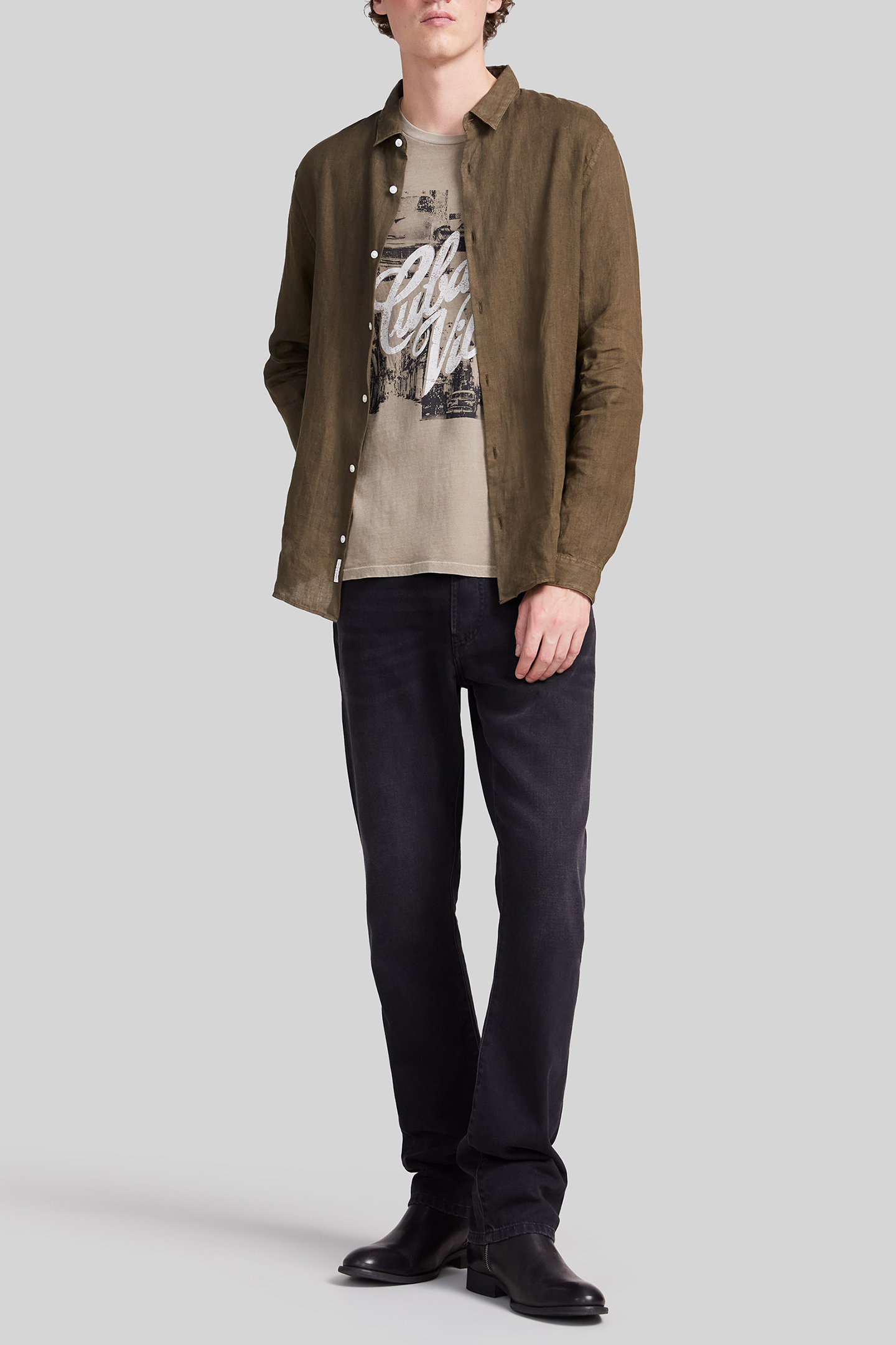 KHAKI ORGANIC COTTON T-SHIRT WITH CUBAN CAR IMAGES 4