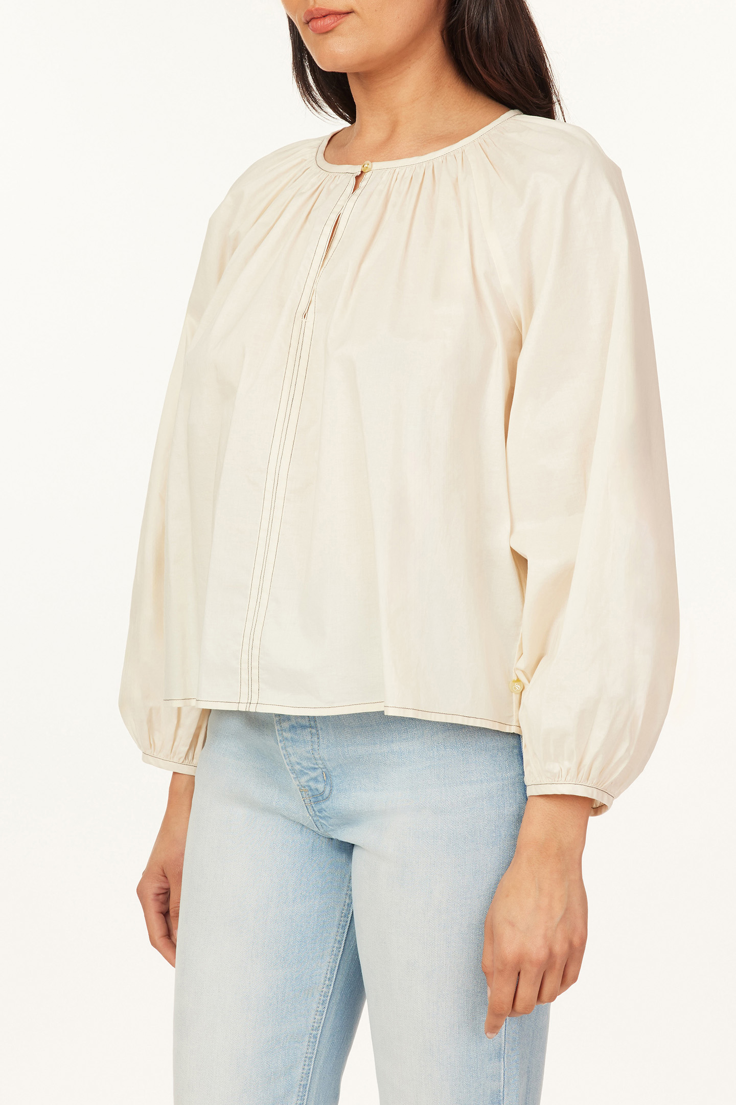 LONG SLEEVE WOVEN TOP WHITE CAP GREY 3