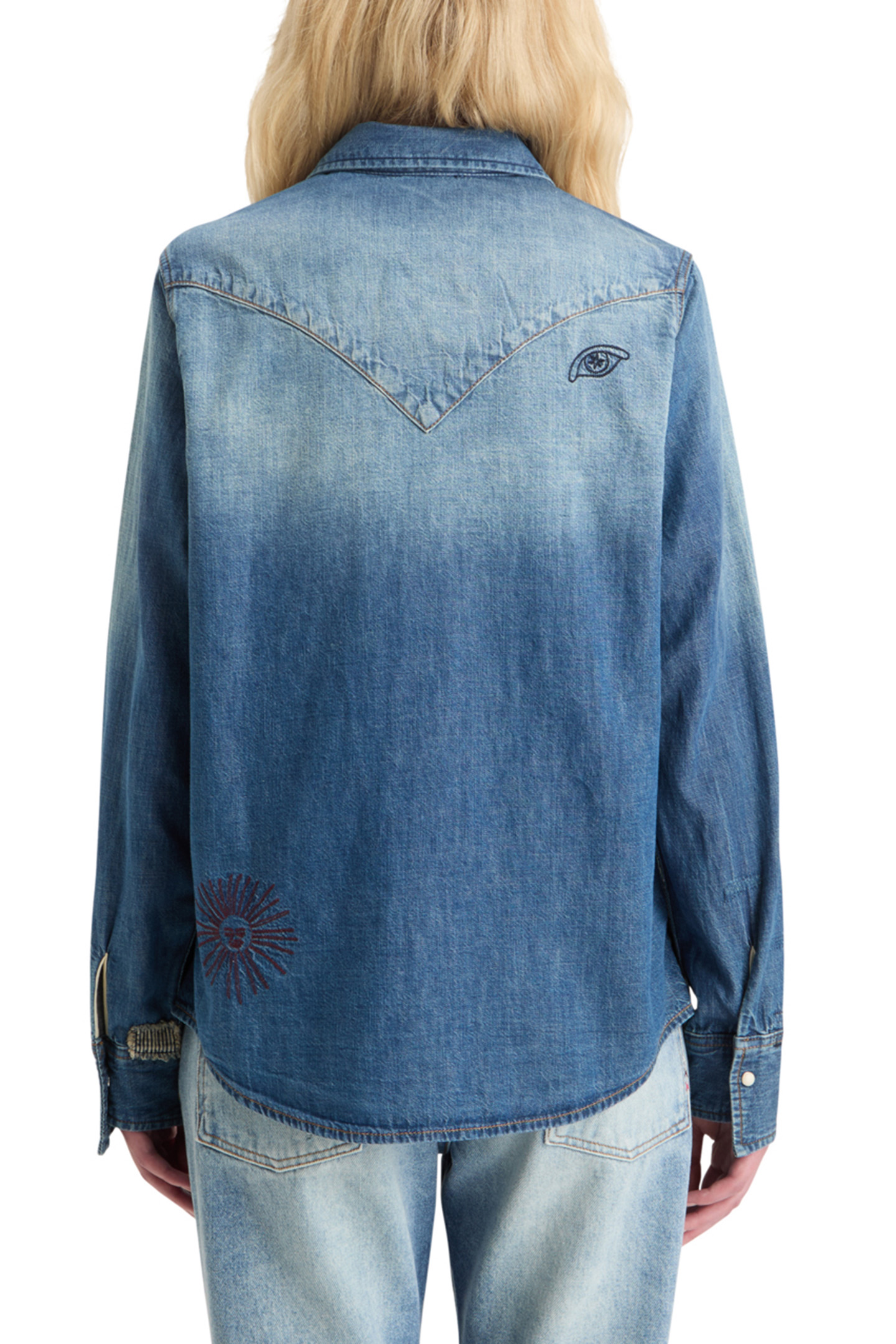WASHED REGULAR FIT DENIM WESTERN SHIRT WITH EMBROIDERIES WAS 2
