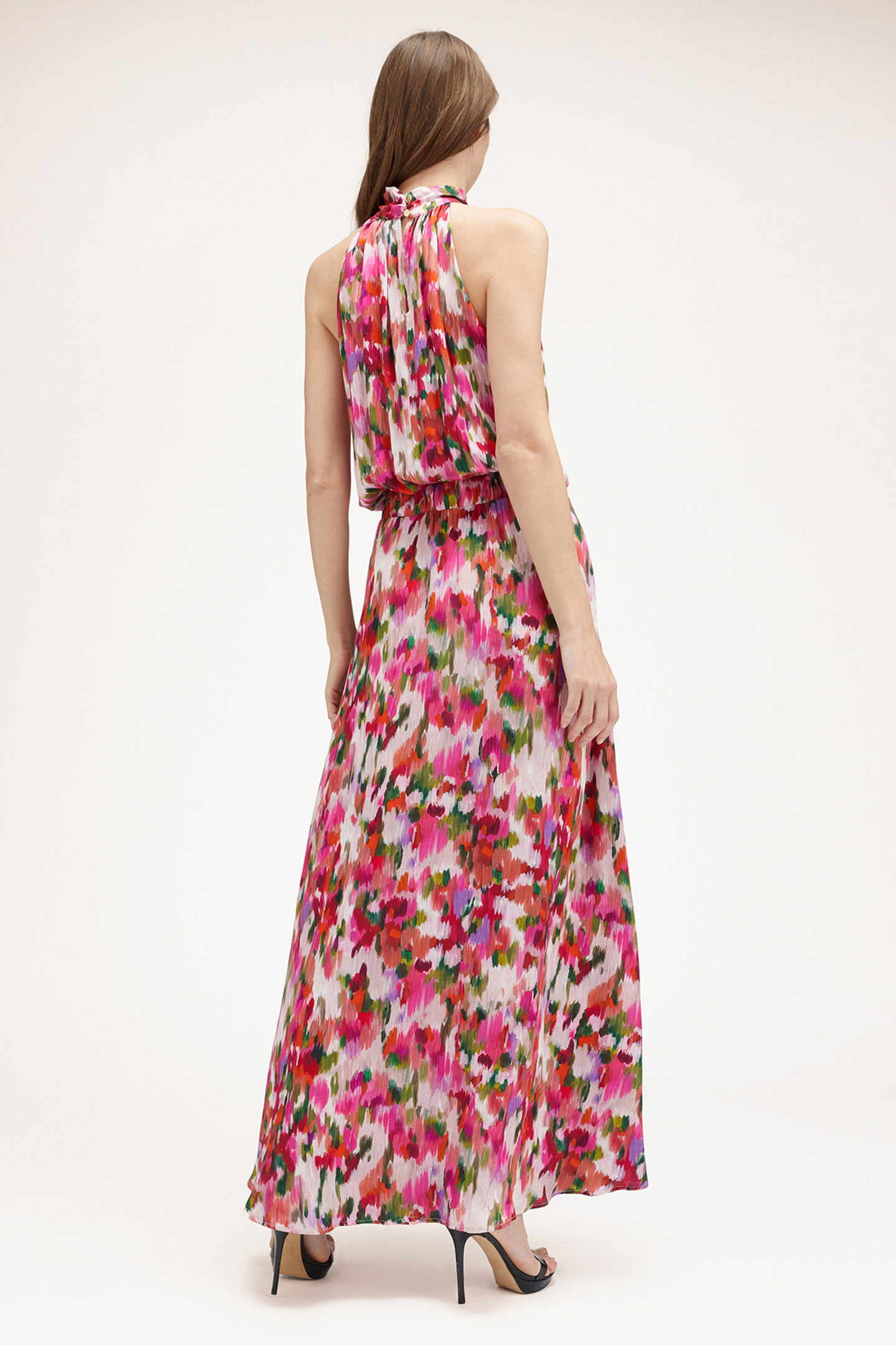 FLORAL INDIAN INK PRINT HALTERNECK DRESS RED 2