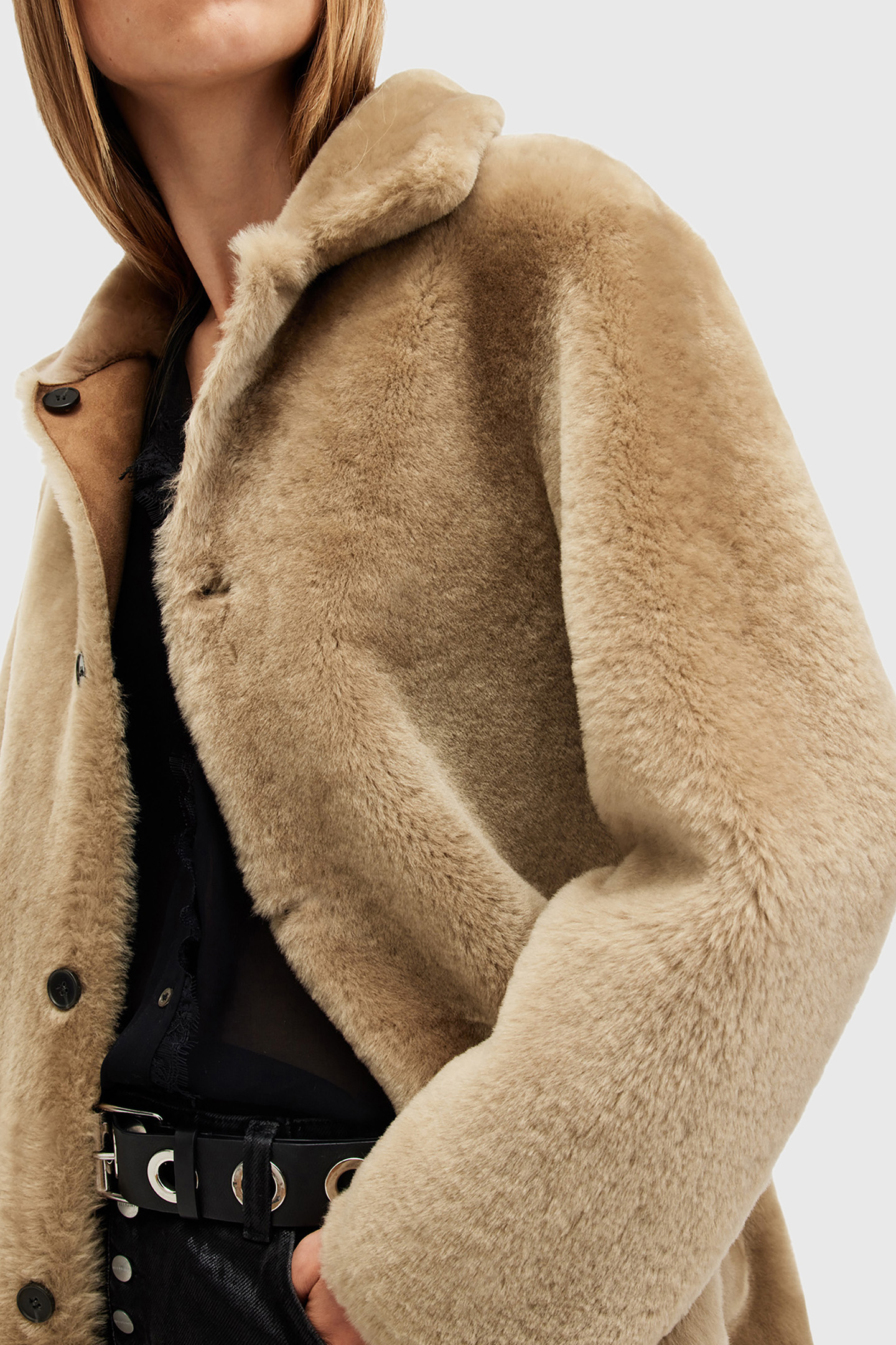 SERRA SHEARLING COAT TAUPE BROWN 10