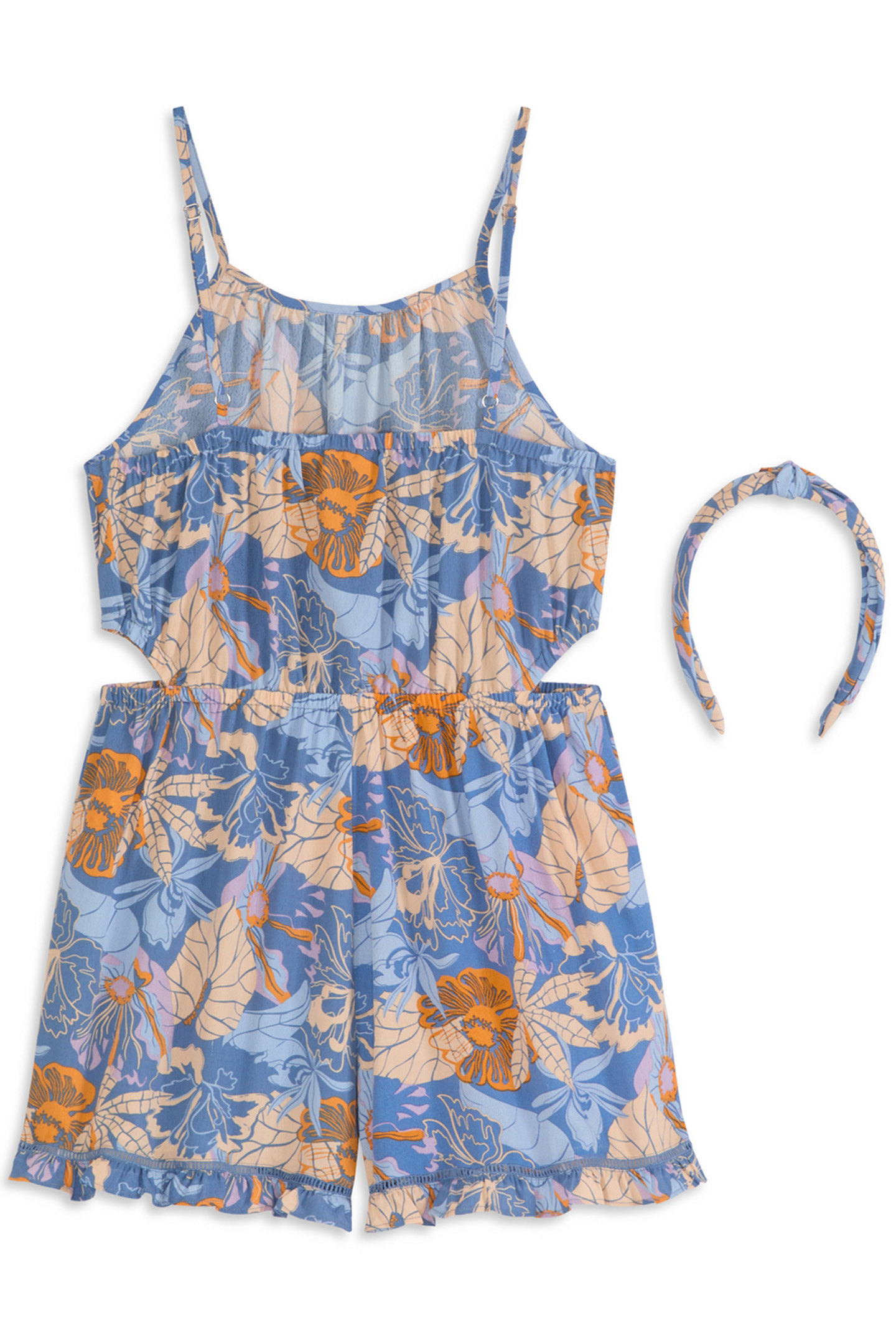 BIG GIRLS S&S 2 PC ROMPER AND HEADBAND SET BLUE/GREY 2