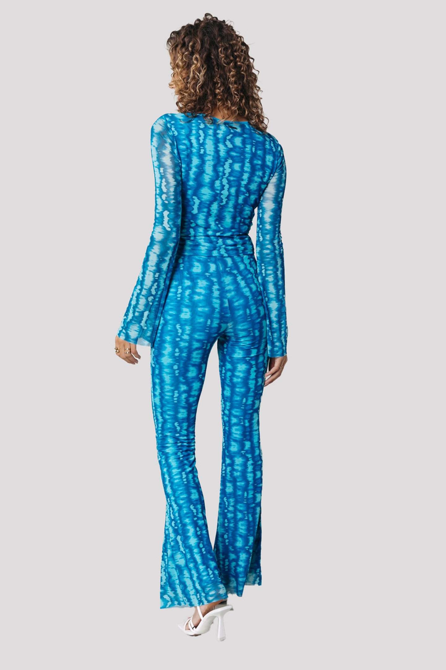 TIE DYE MESH EXTRA FLARE PANTS LIGHT TURQUOISE 2