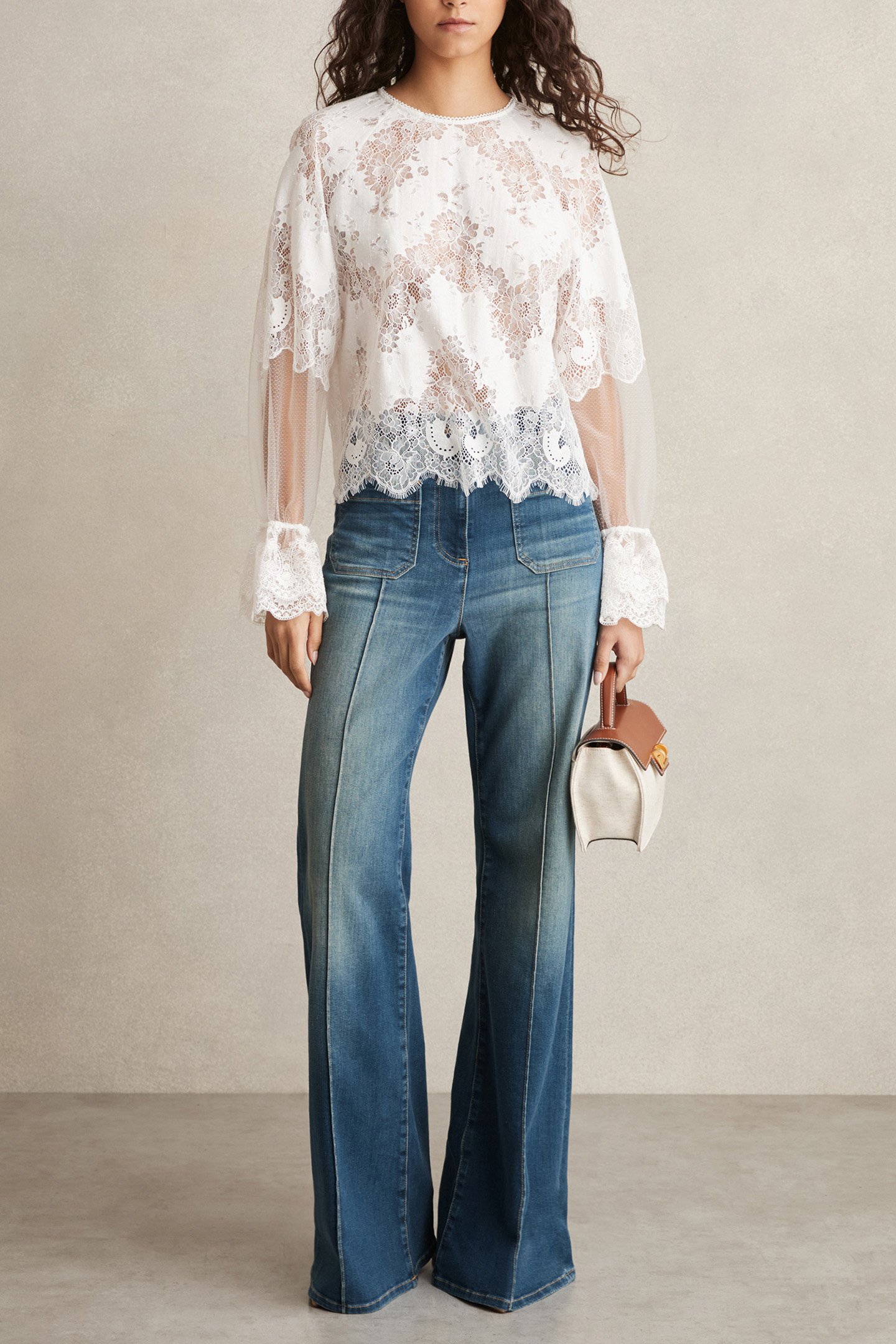 EMILIA LACE BLOUSE IVORY by Reiss