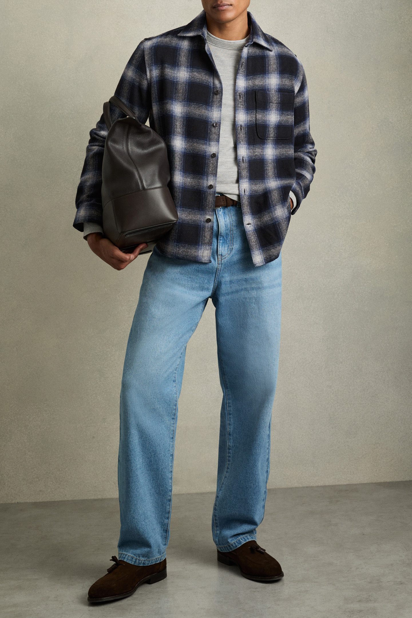 CROSBY LS WOOL CHECK PATCH POCKET OVERSHIRT NAVY MULTI 2