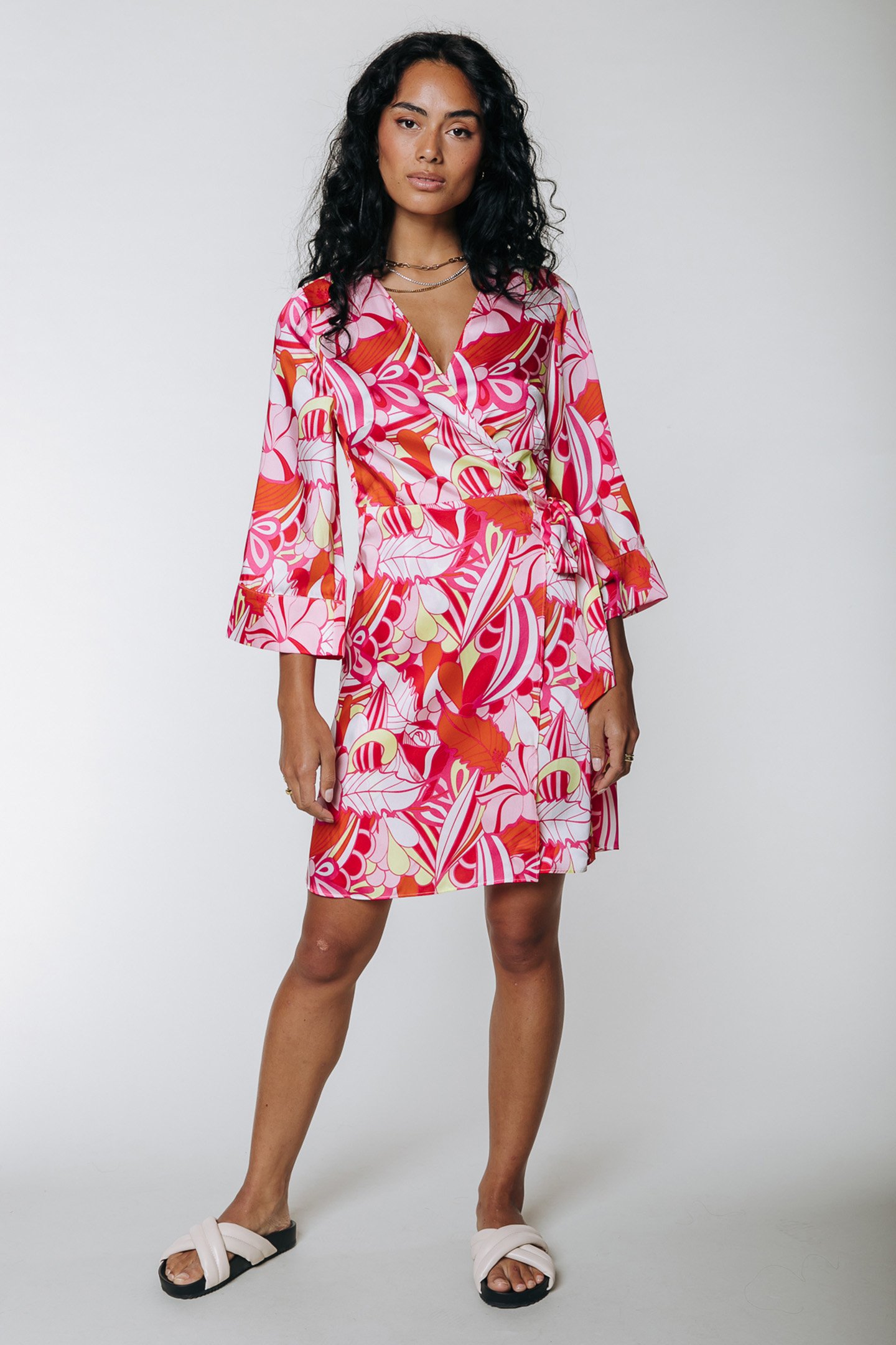 DUSTY BIG FLOWER REAL WRAP MINI DRESS MULTICOLOR 1