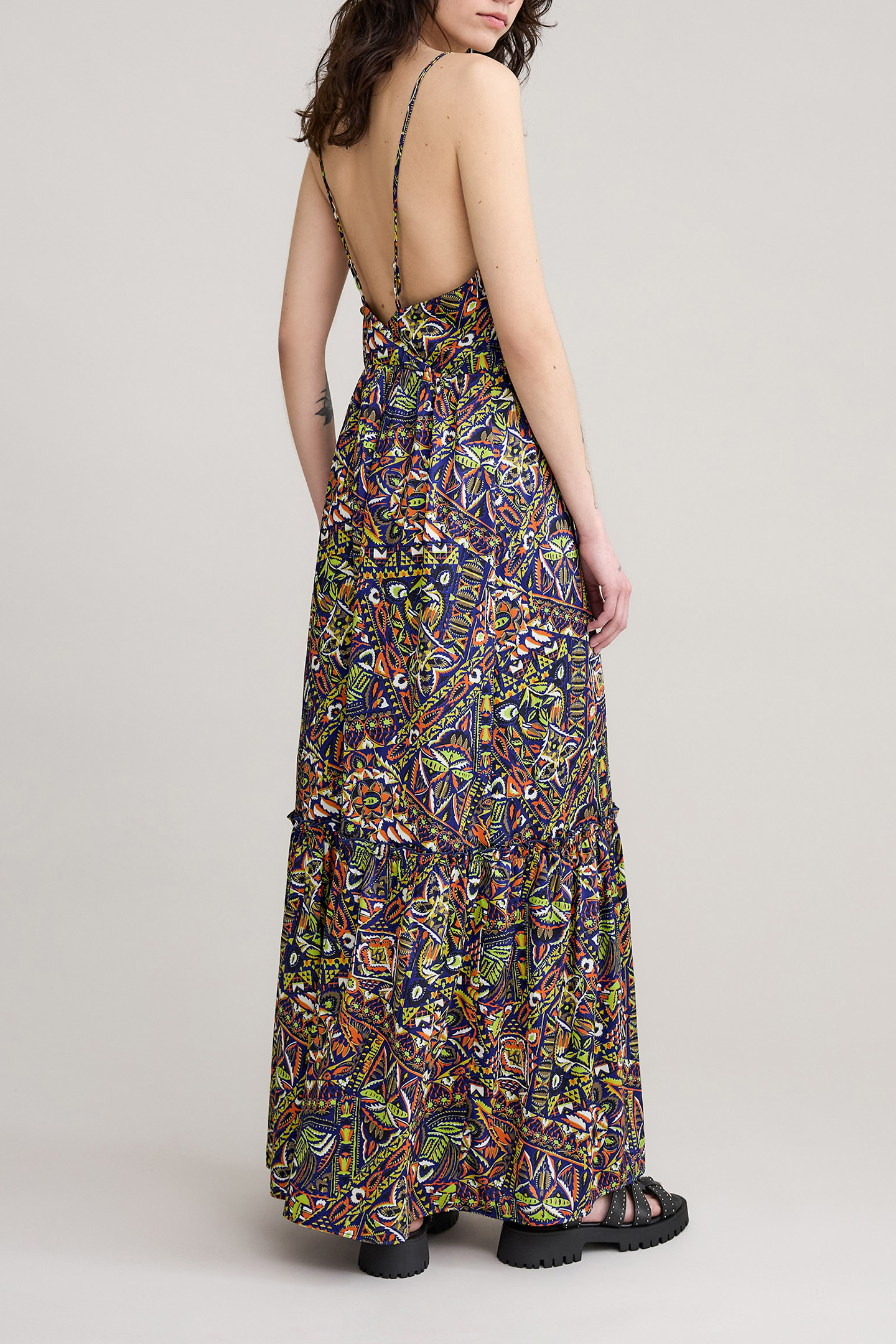 BLUE RECYCLED POLYESTER ETHNIC GRAPHIC DRESS 5