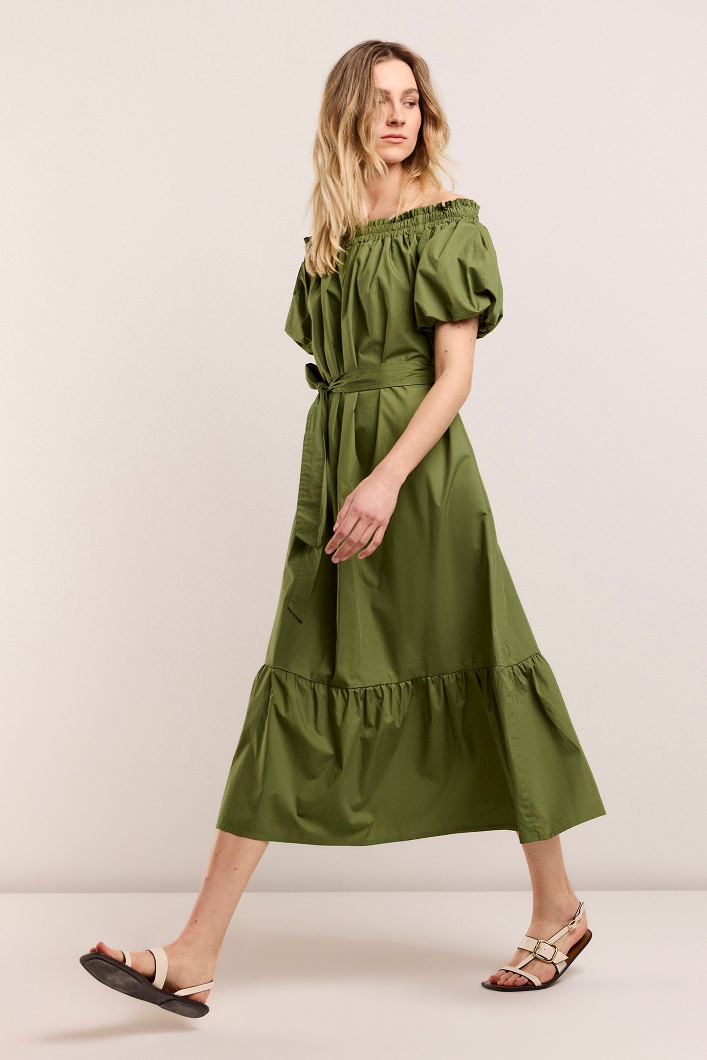 OFF SHOULDER DRESS OLIVE GREEN 4