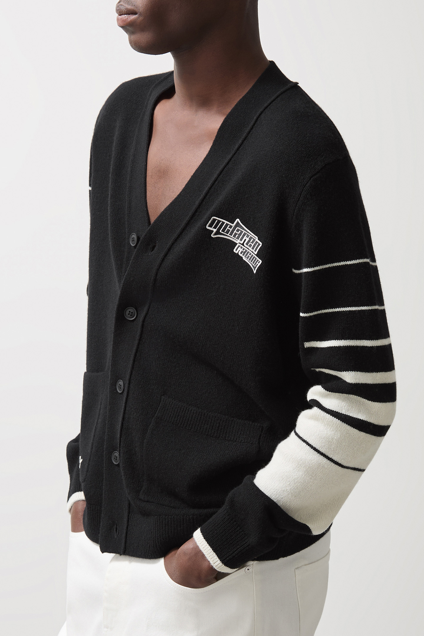 BLARE LS MCLAREN RACING EMBROIDERED VARSITY CARDIGAN BLACK 4