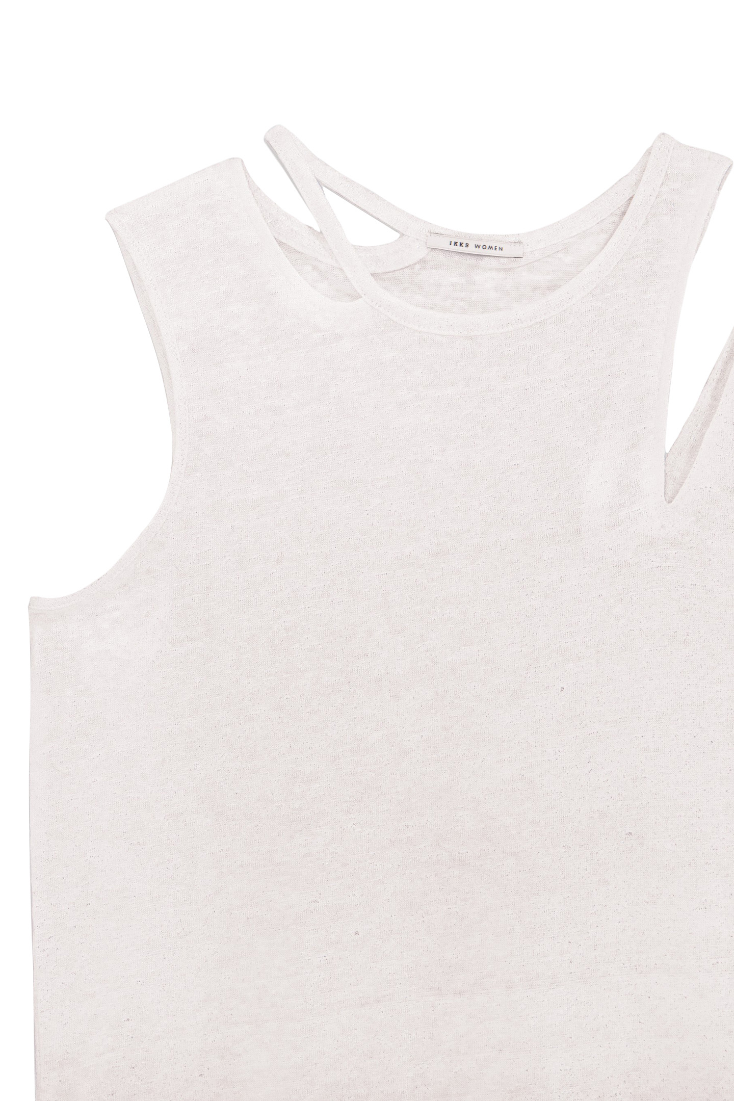 WHITE ASYMMETRICAL IRIDESCENT LINEN KNIT TEE-SHIRT 7