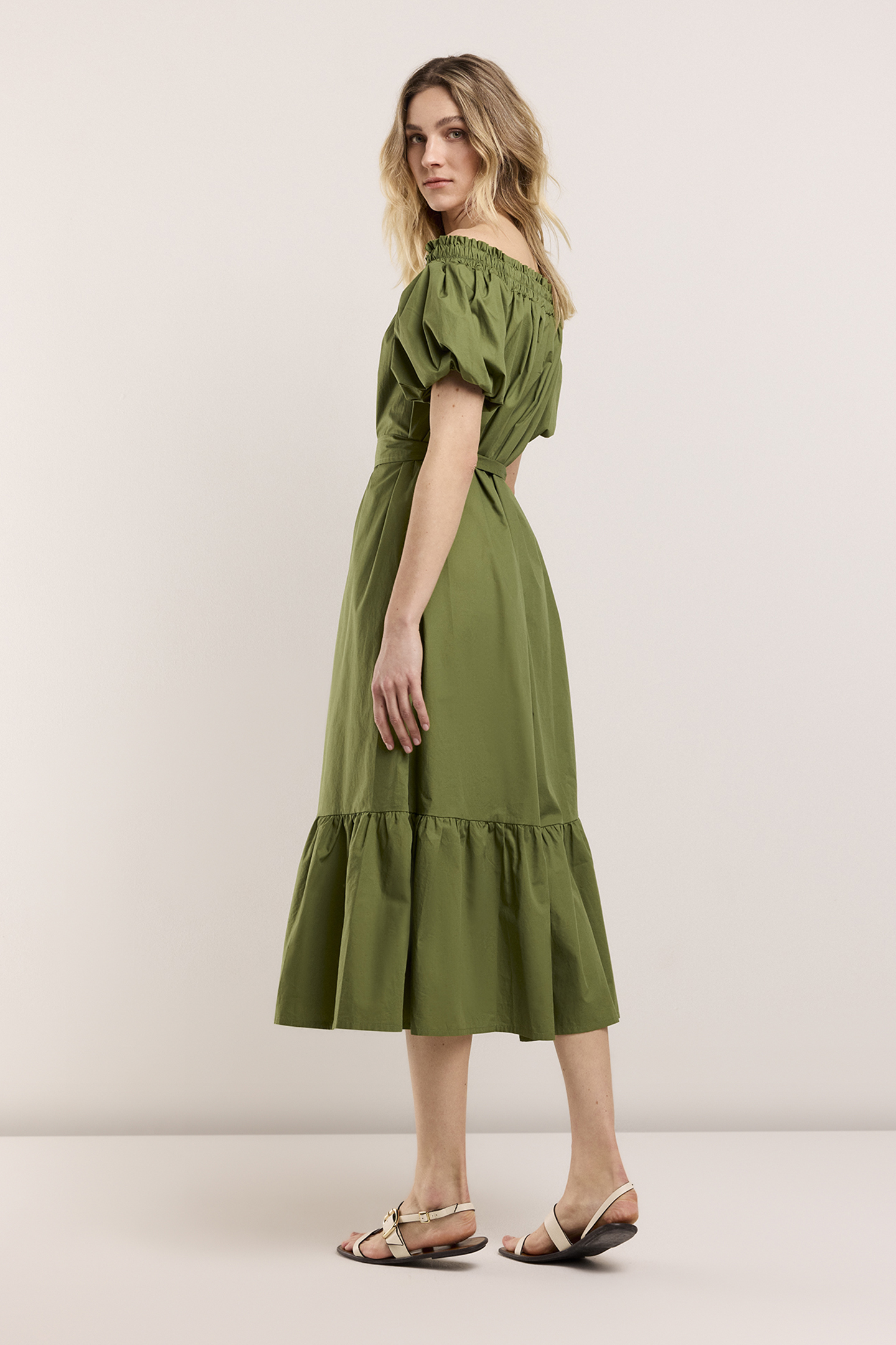 OFF SHOULDER DRESS OLIVE GREEN 2