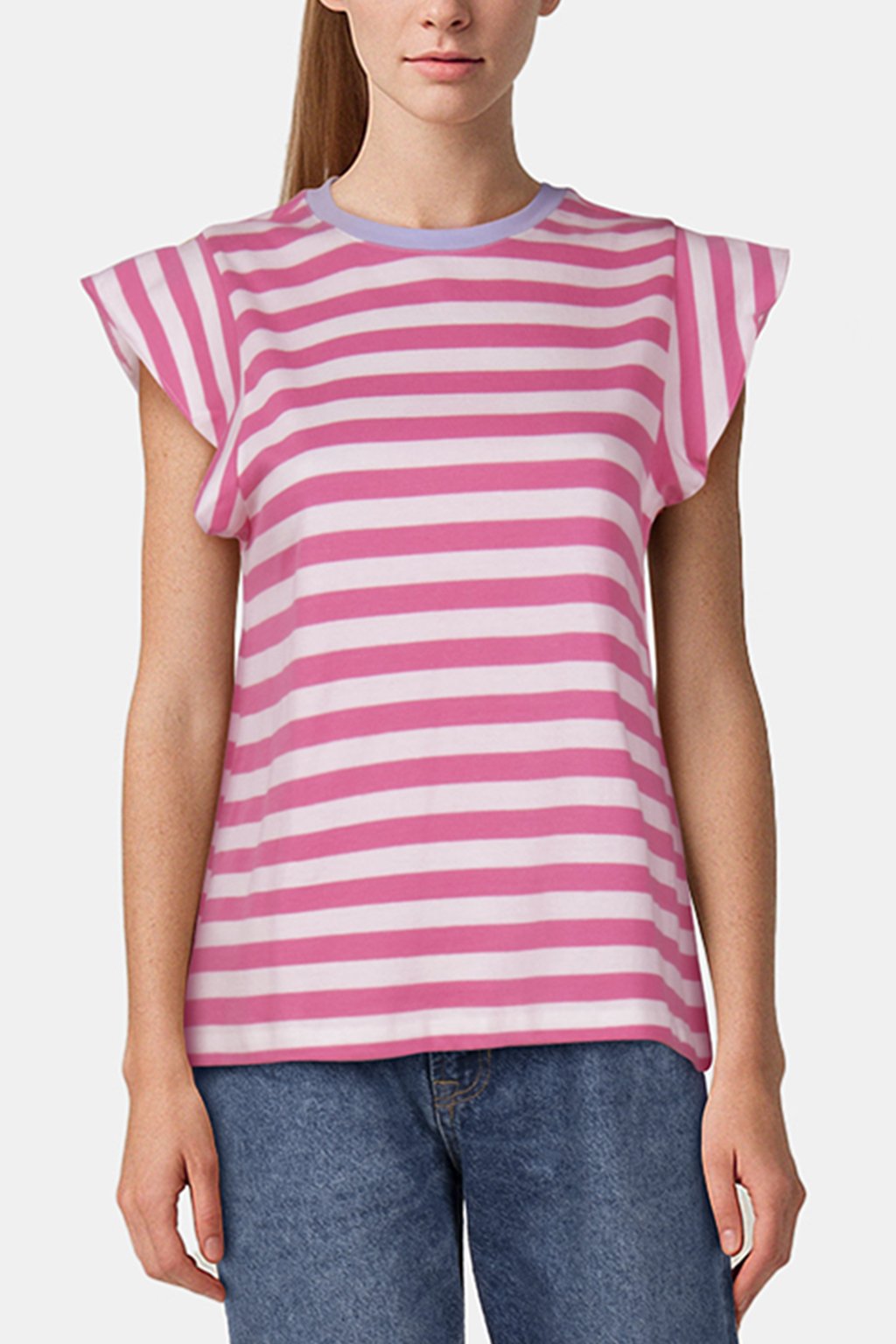 STRIPED T-SHIRT WITH RUFFLES ORGANIC SORBET PINK 1