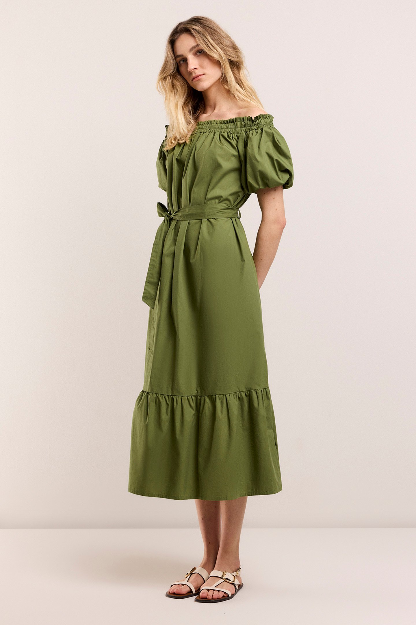 OFF SHOULDER DRESS OLIVE GREEN 3