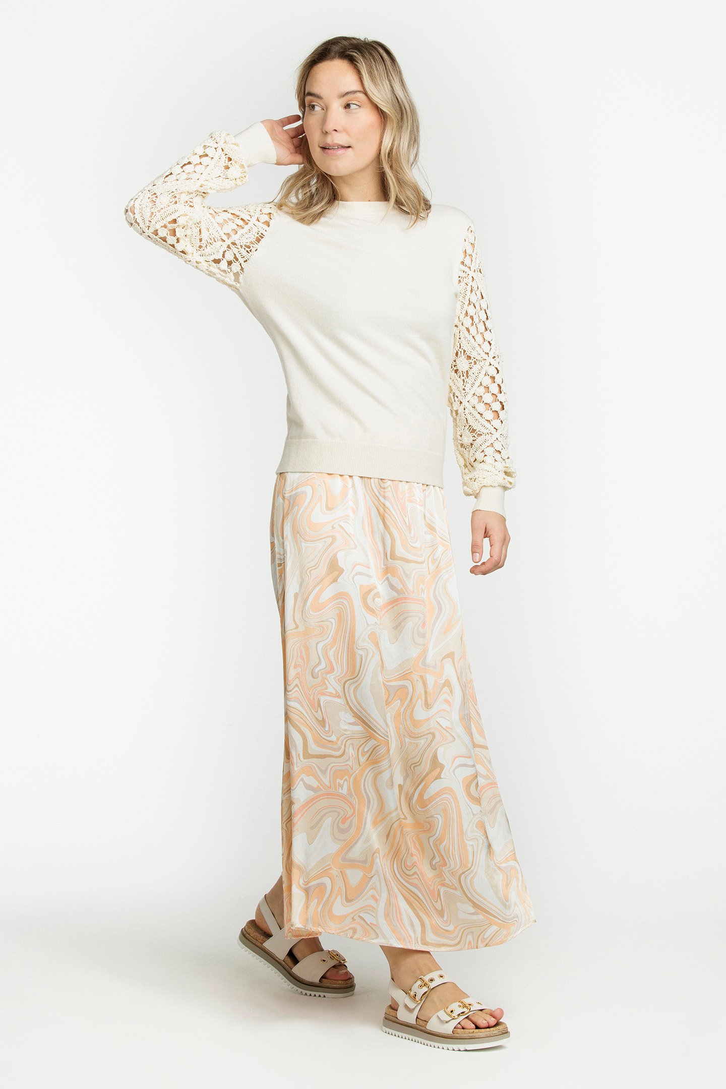 SKIRT SATIN SOFT LIQUIDS PRINT PRINT NEUTRALS by Tramontana