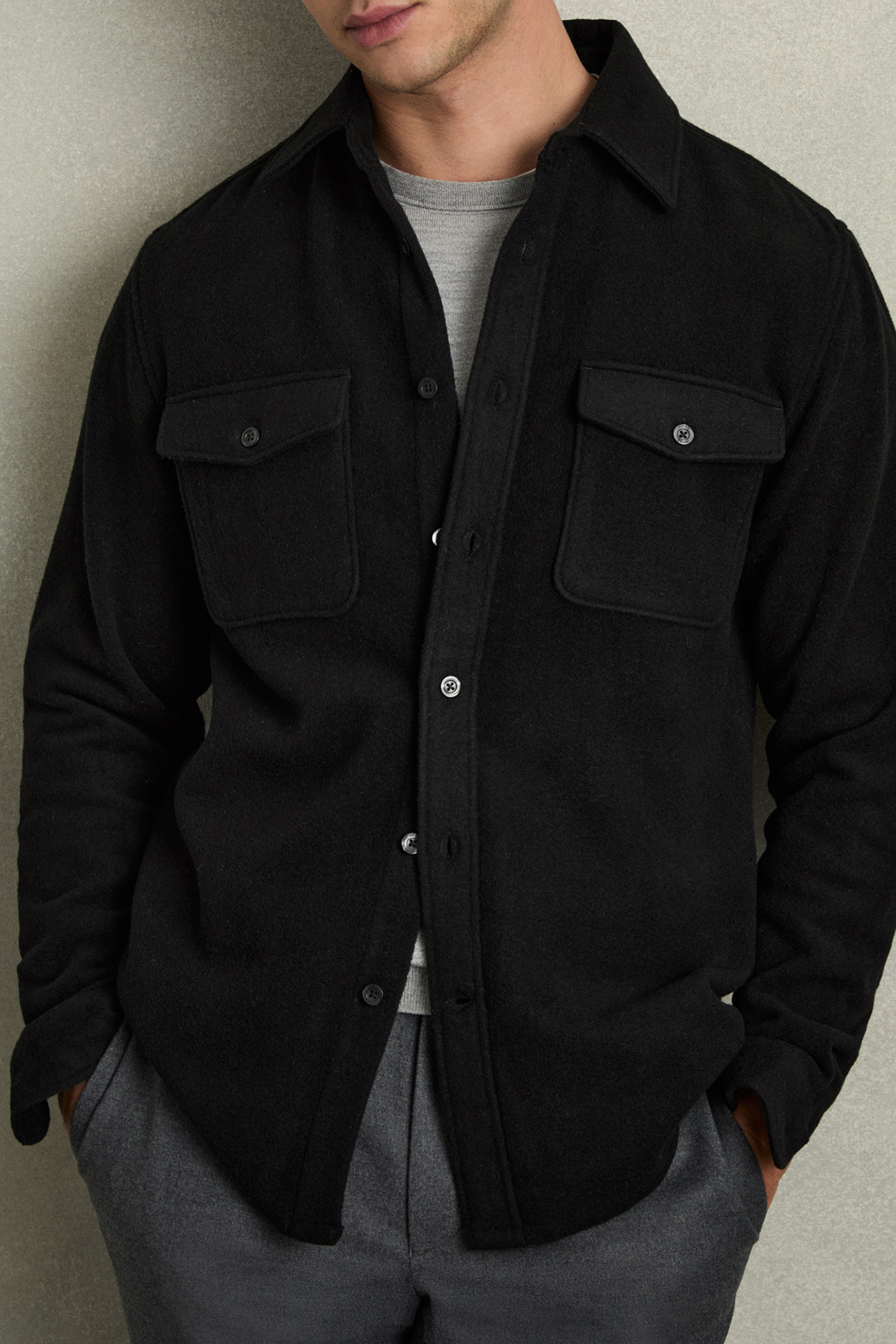 DEMARI LS TWIN POCKET WOOL OVERSHIRT BLACK 4