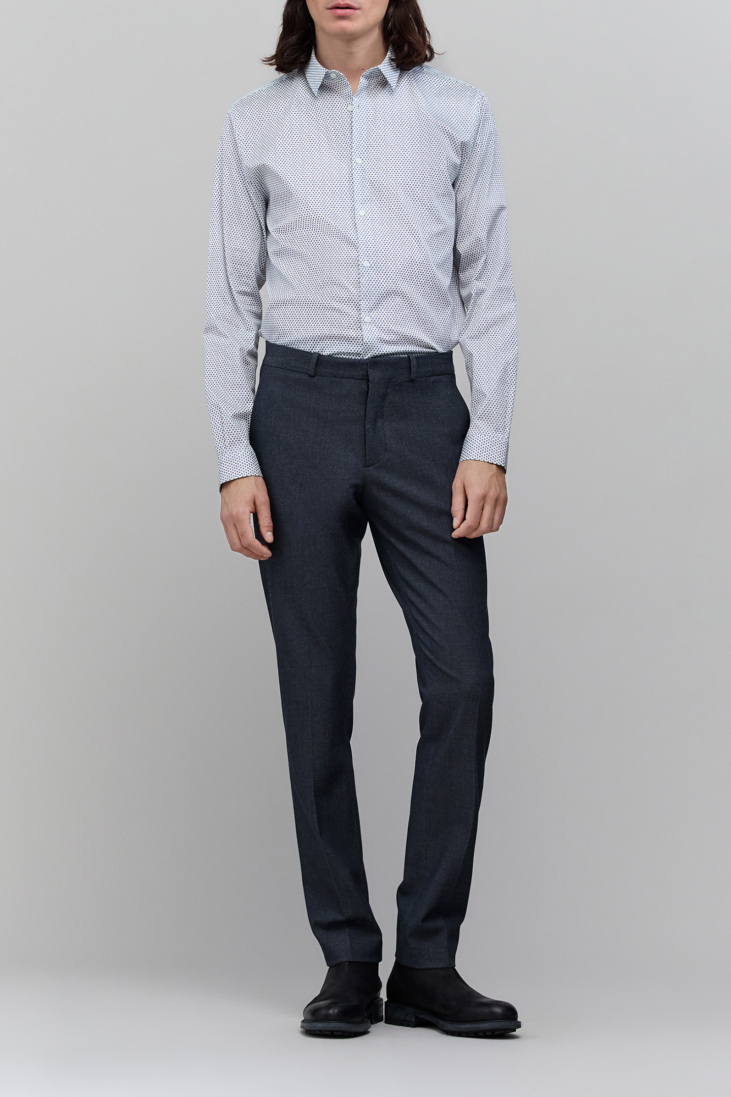 OFF-WHITE SLIM SHIRT WITH NAVY POLKA DOT PRINT 3