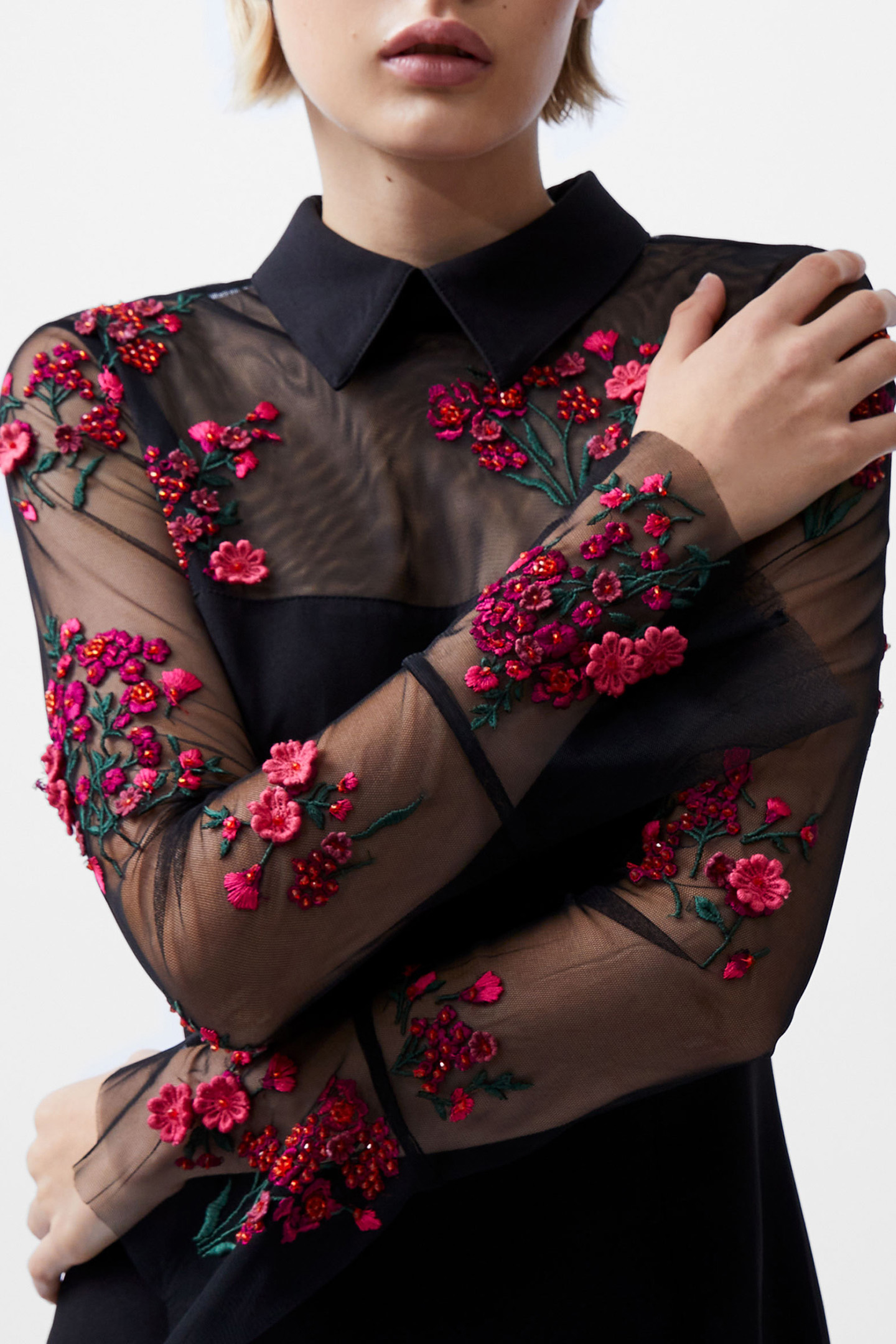 DARCY CREPE LS DRESS BLACK/LUMINOUS PINK 4