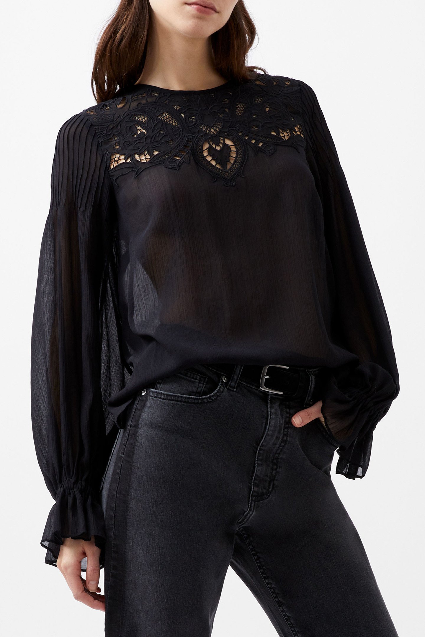 EMINA CHIFFON LACE BLOUSE BLACKOUT by French Connection