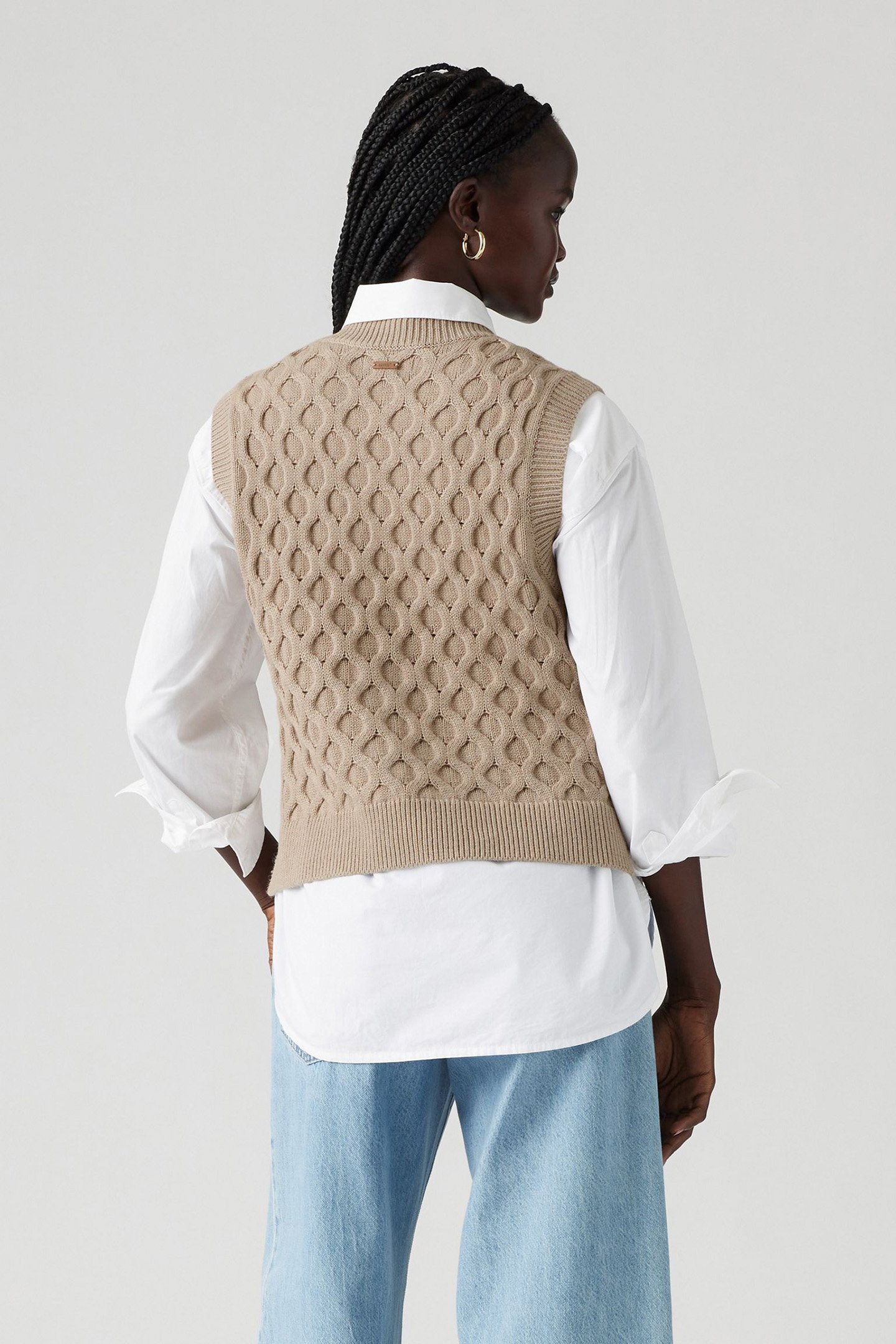 BLUEBELL CABLE VEST MID OATMEAL HEATHER 2