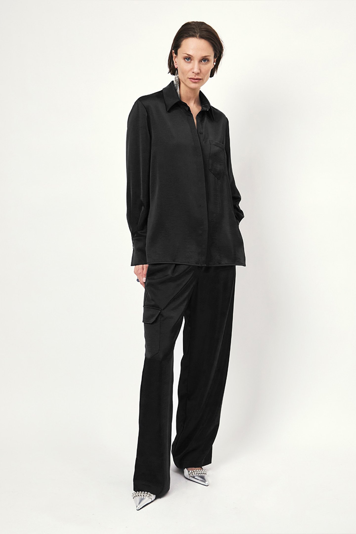 HARLOW SATIN WIDE PANTS RAVEN by Dante6