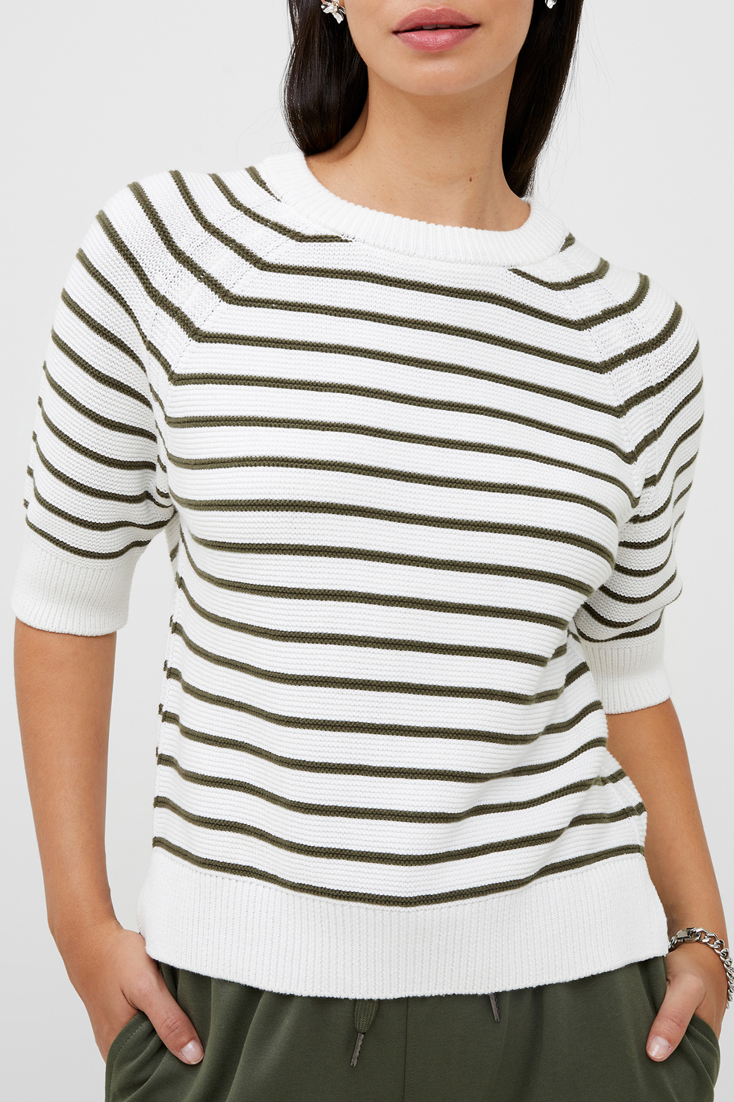 LILY MOZART STRIPE SHORT SU WHITE/OLIVE NIGHT 1