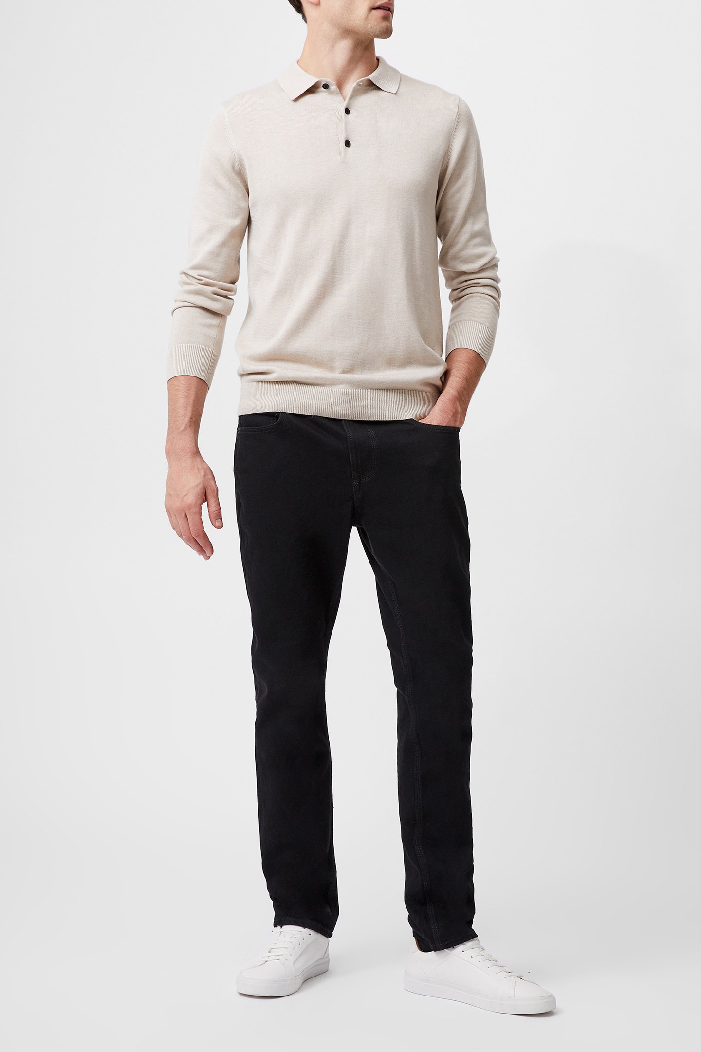 3 BUTTON KNIT POLO STONE by French Connection