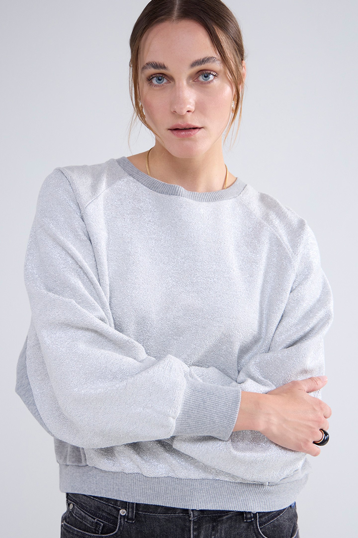 LOOSE FIT COATED SWEAT GREYS by Summum Woman