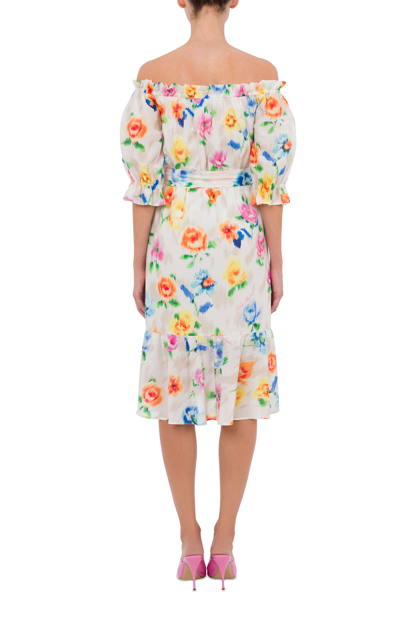 OFF-THE-SHOULDER DRESS IN BRODERIE ANGLAISE FLOWER CHINÉ WHI 2