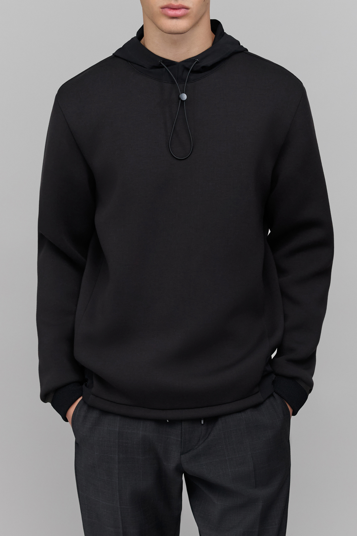 BLACK NEOPRENE HOODED SWEATSHIRT EASY CARE HOMME 1