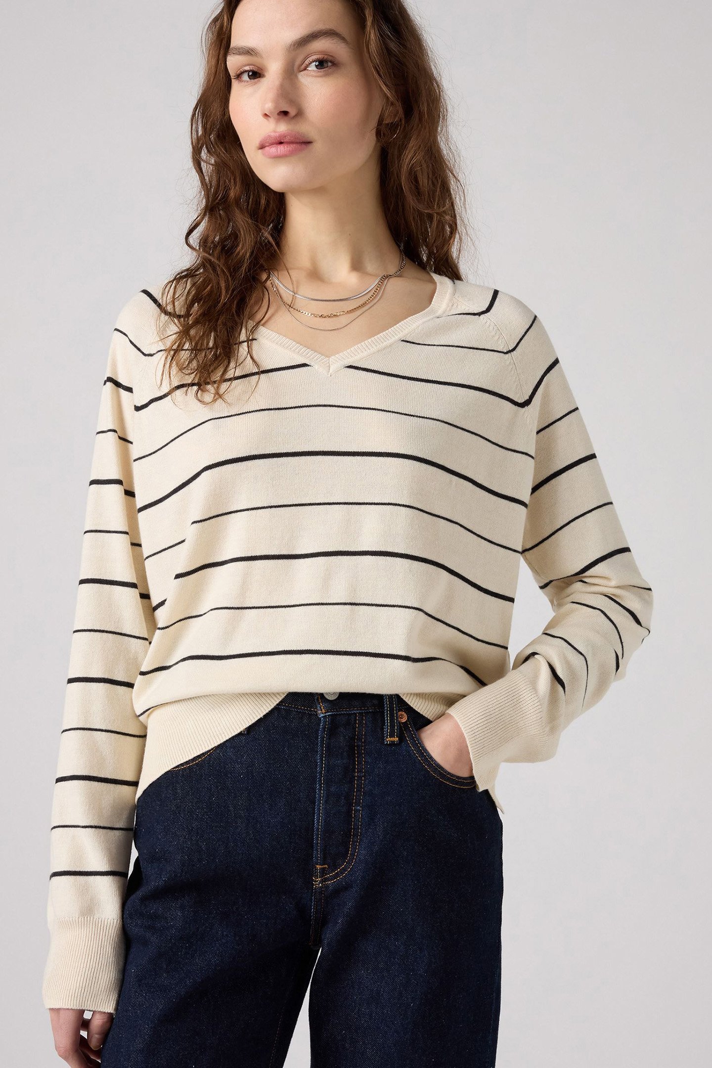 PETAL VNECK SWEATER OLYMPIC STRIPE WHITE 6