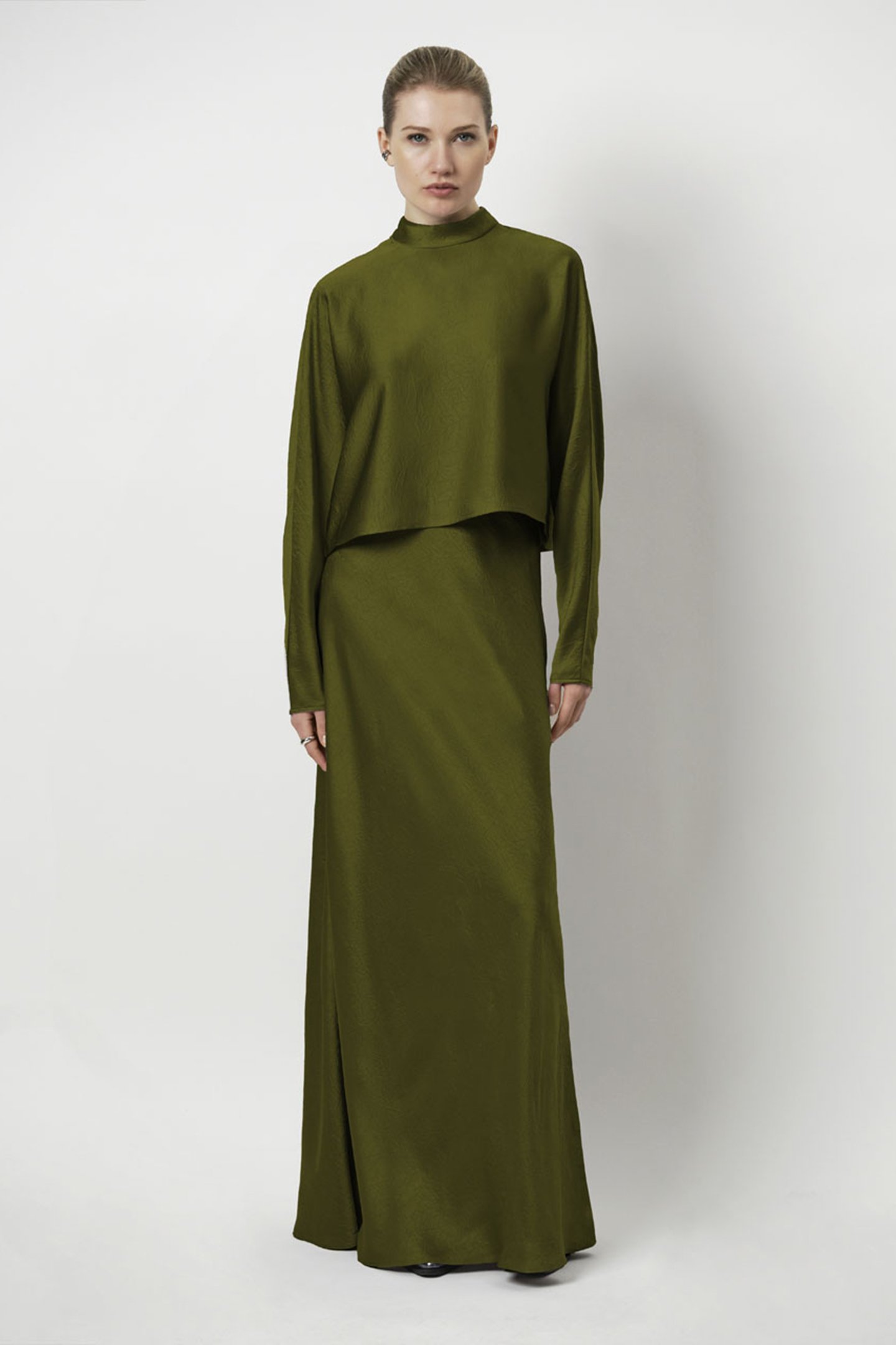 YWA CREASED SATIN MAXI SKIRT FERN GREEN by Dante6