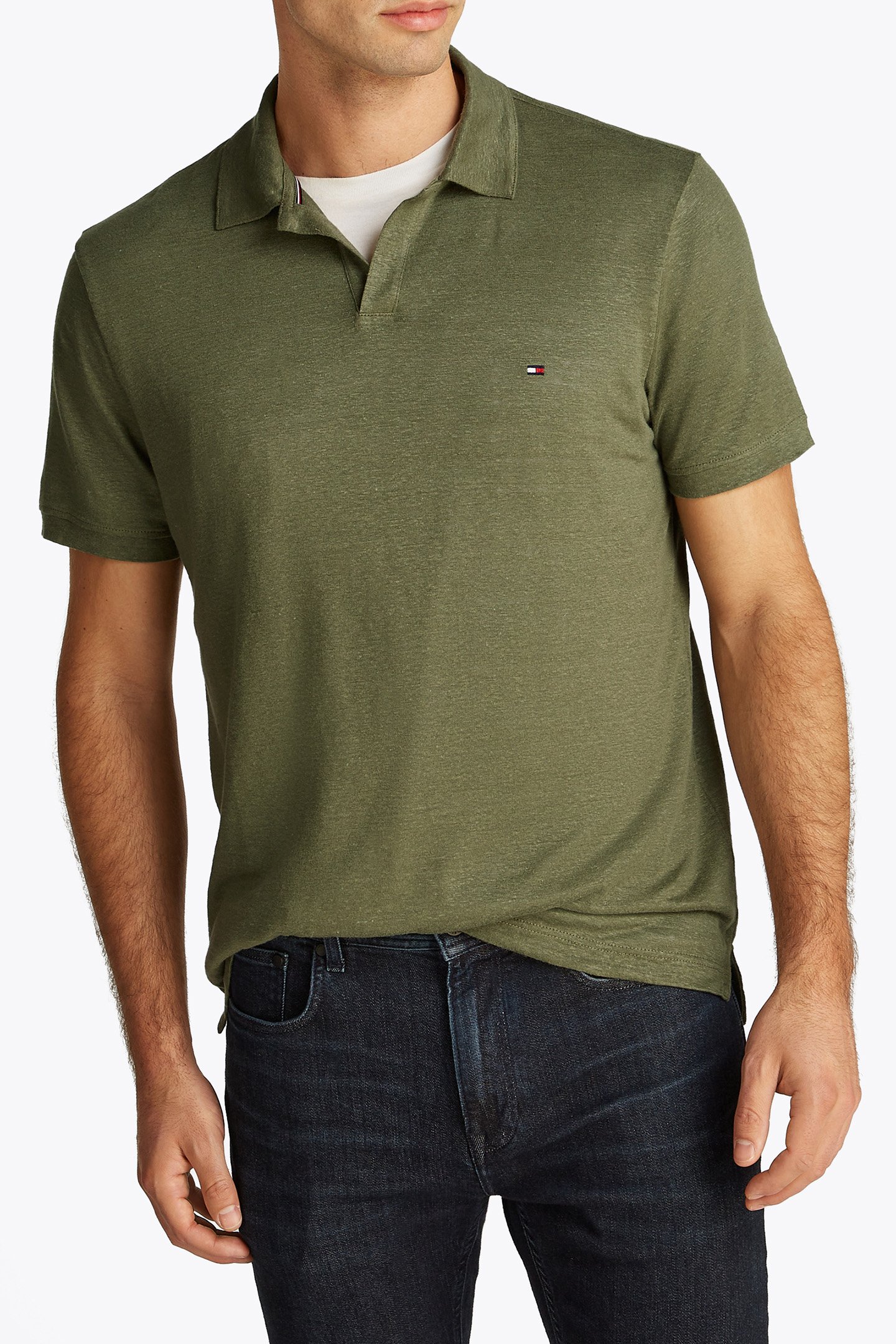 PURE LINEN REG POLO BATTLE GREEN by Tommy Hilfiger