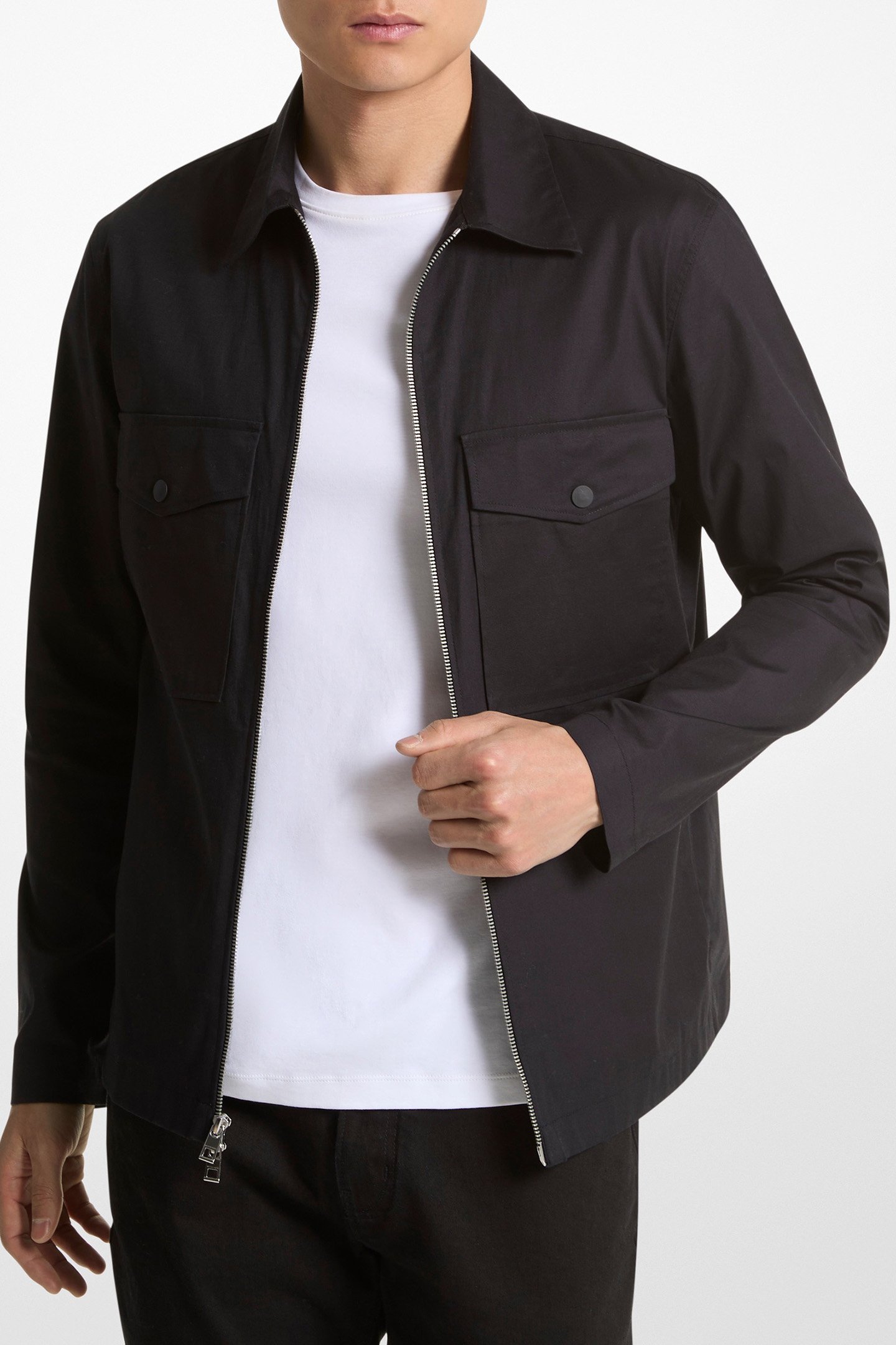 DOUBLE POCKET UTILITY SHIRT JACKET IN BLACK by Michael Kors