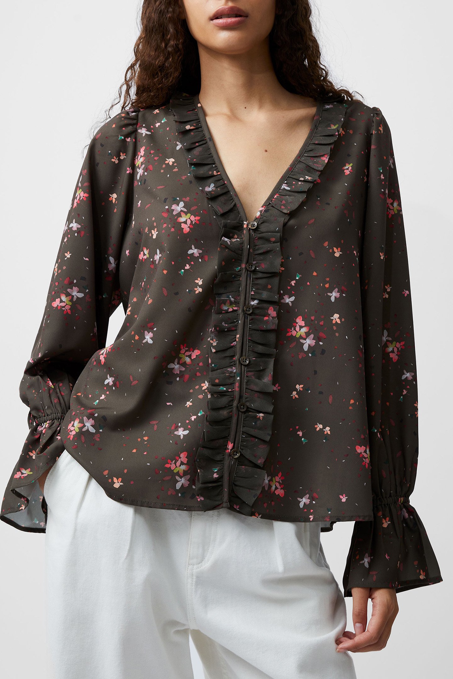CARINA ABENY CREPE TOP OLIVE NIGHT MULTI by French Connection