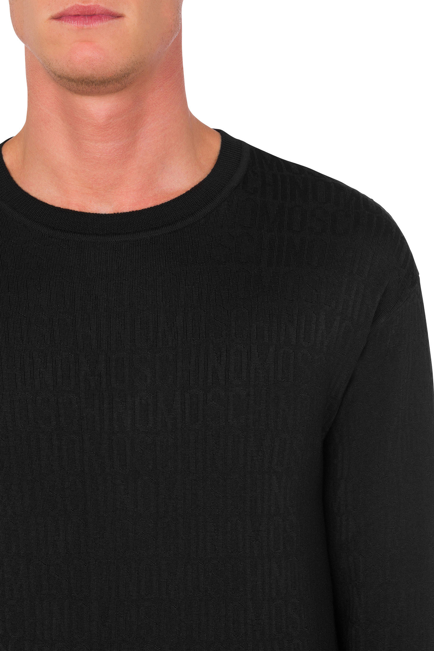 ALLOVER LOGO JACQUARD WOOL SWEATER BLACK 3