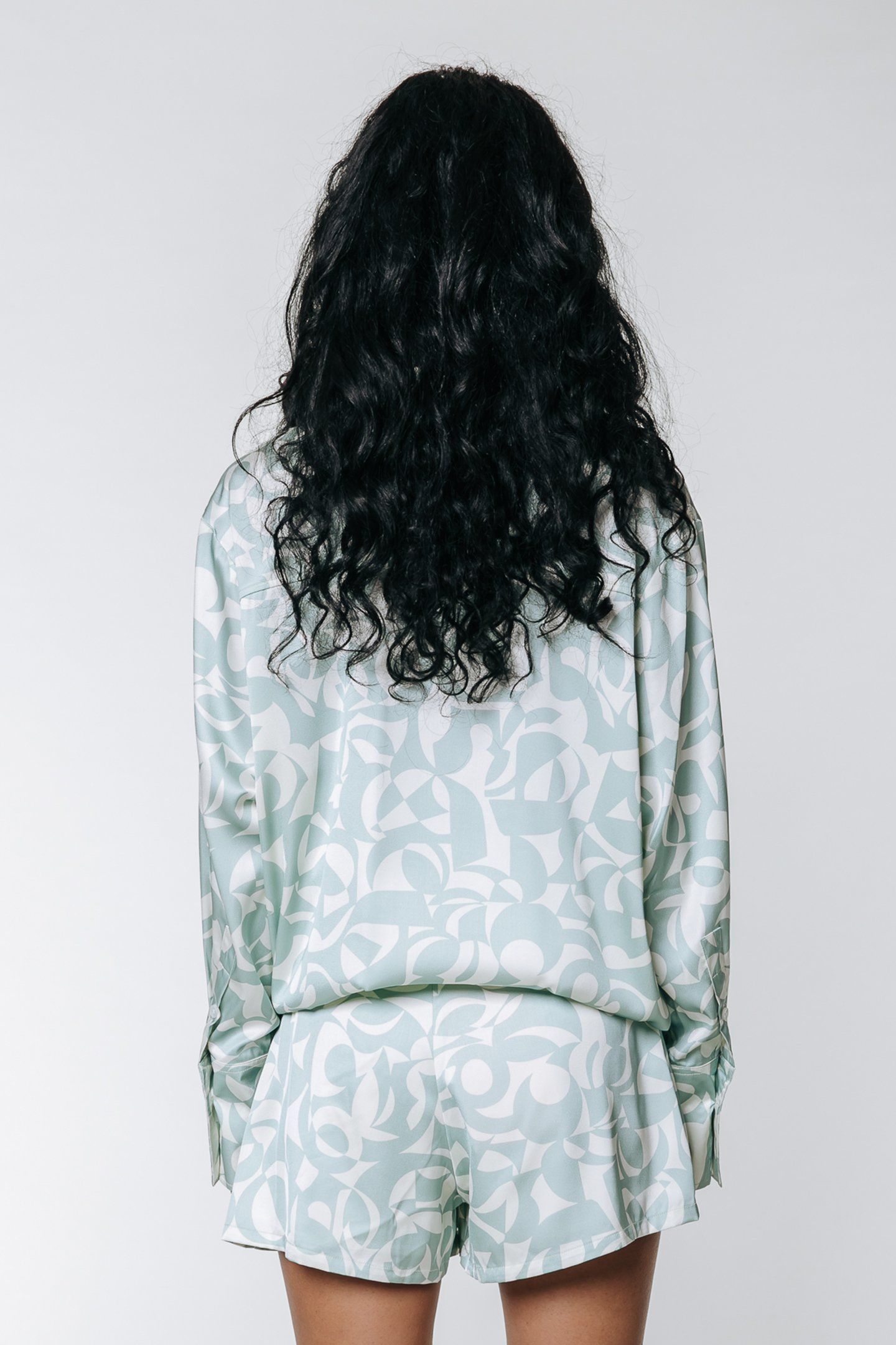 OLET SWIRL SATIN BUTTON DOWN BLOUSE LIGHT MINT 2