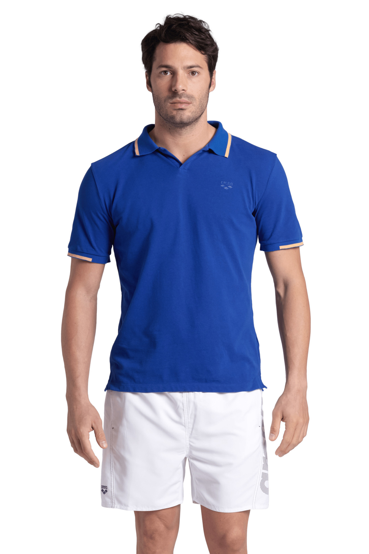 MEN'S POLOSHIRT ARENA TRIM COTTON PIQUET ROYAL-SALMON PINK 1